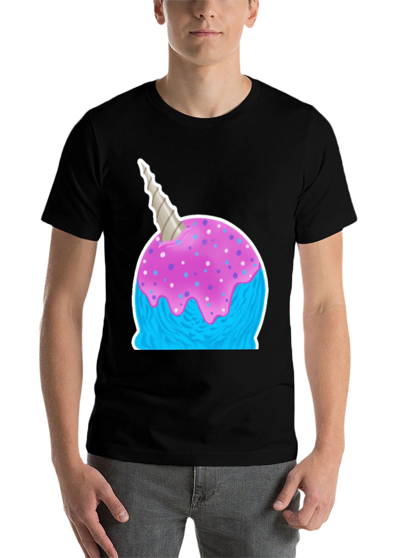 Black Narwhal Ice Cream Graphic Tee - Fun Novelty Shirt view 7