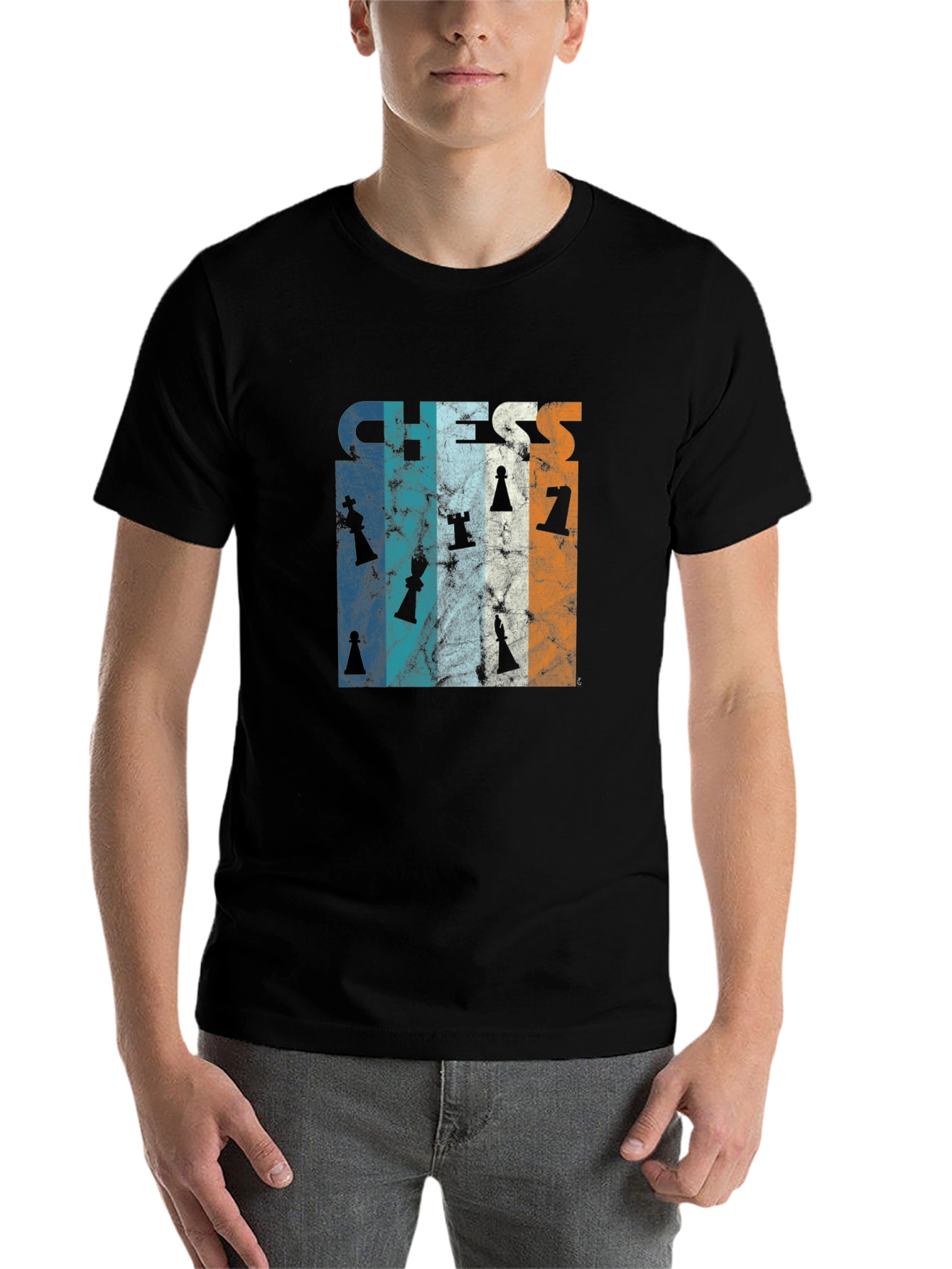 Black Chess Piece Retro Style Graphic Tee view 7