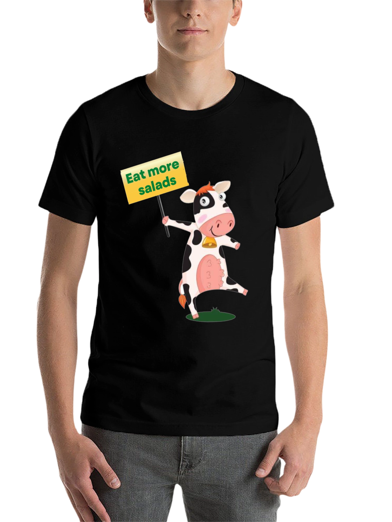 Black Eat More Salads Cow Graphic T-Shirt view 7