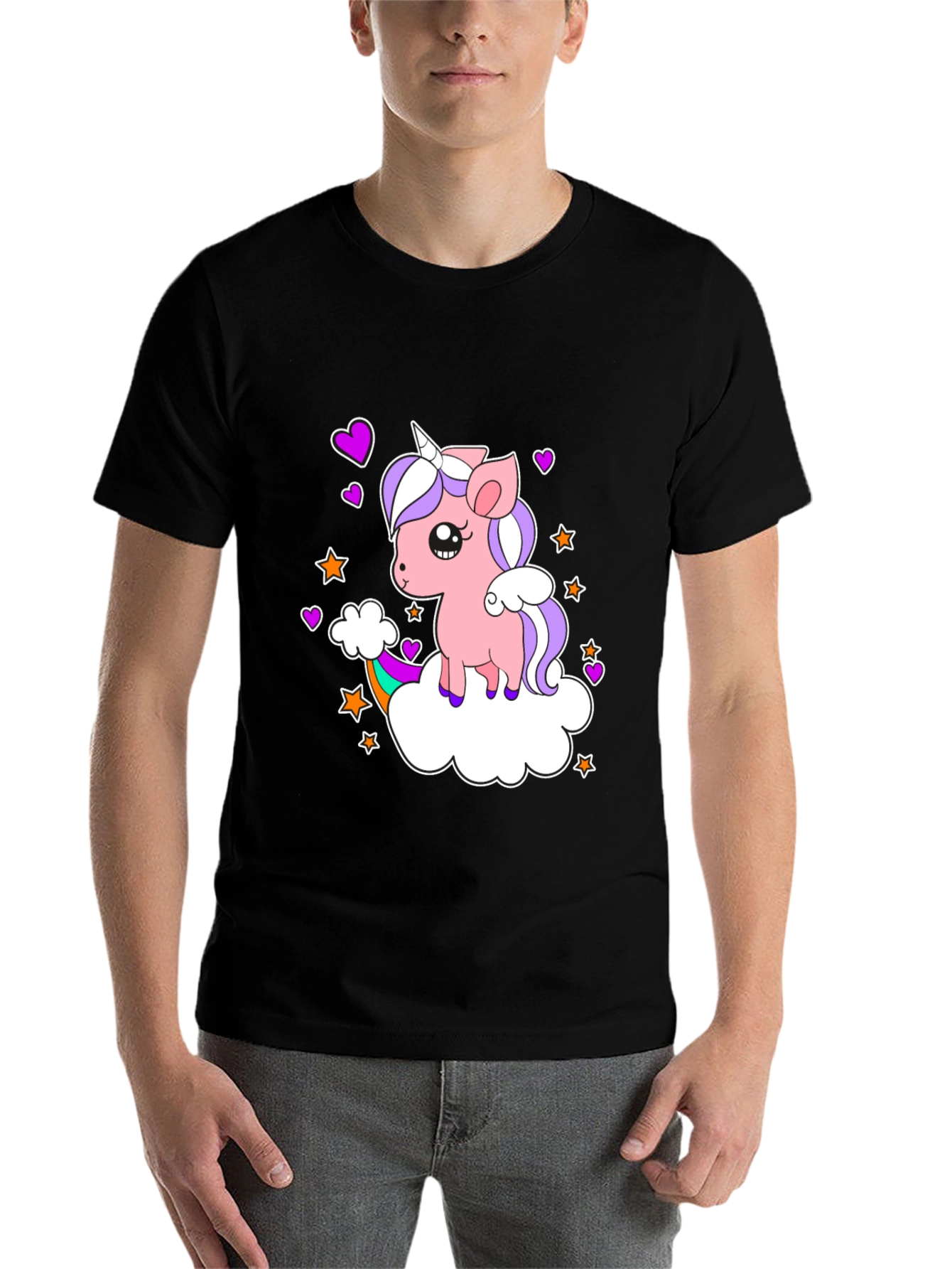 Black Cute Unicorn T-Shirt: Whimsical Rainbow Design view 7