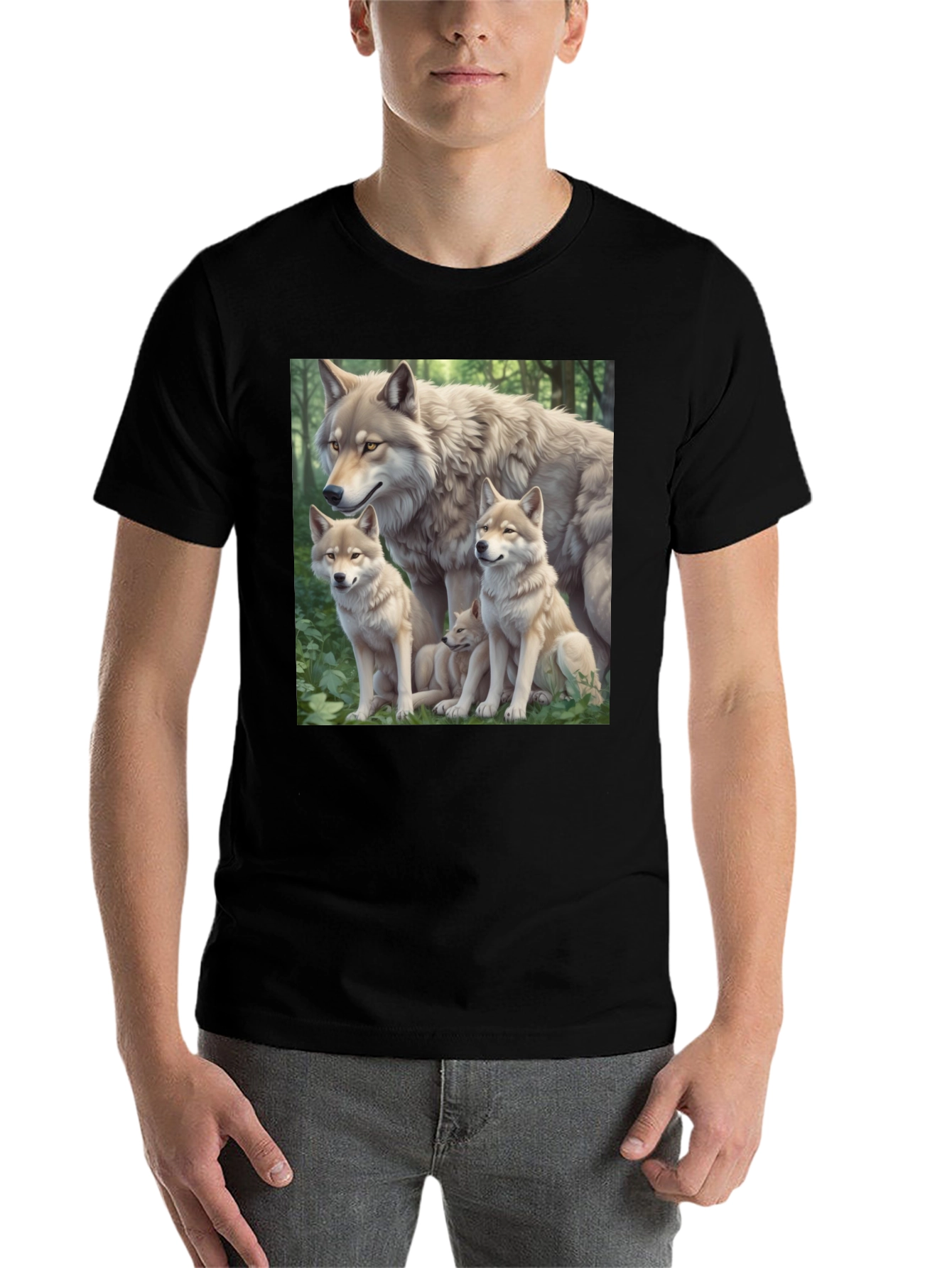 Black Wolf Pack Graphic Tee - Black Cotton T-Shirt view 7