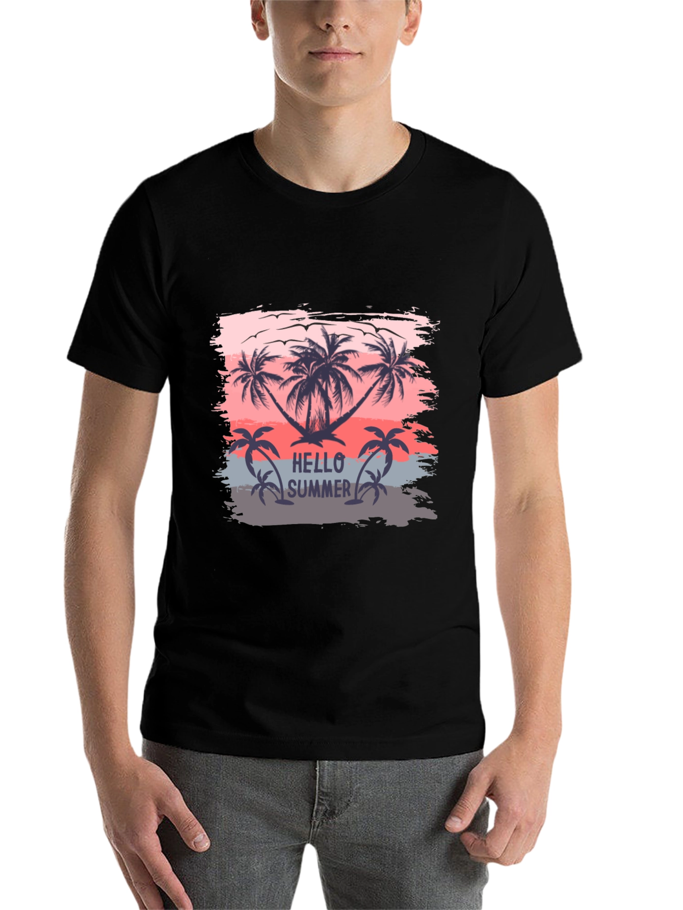 Black Hello Summer Palm Tree T-Shirt view 7