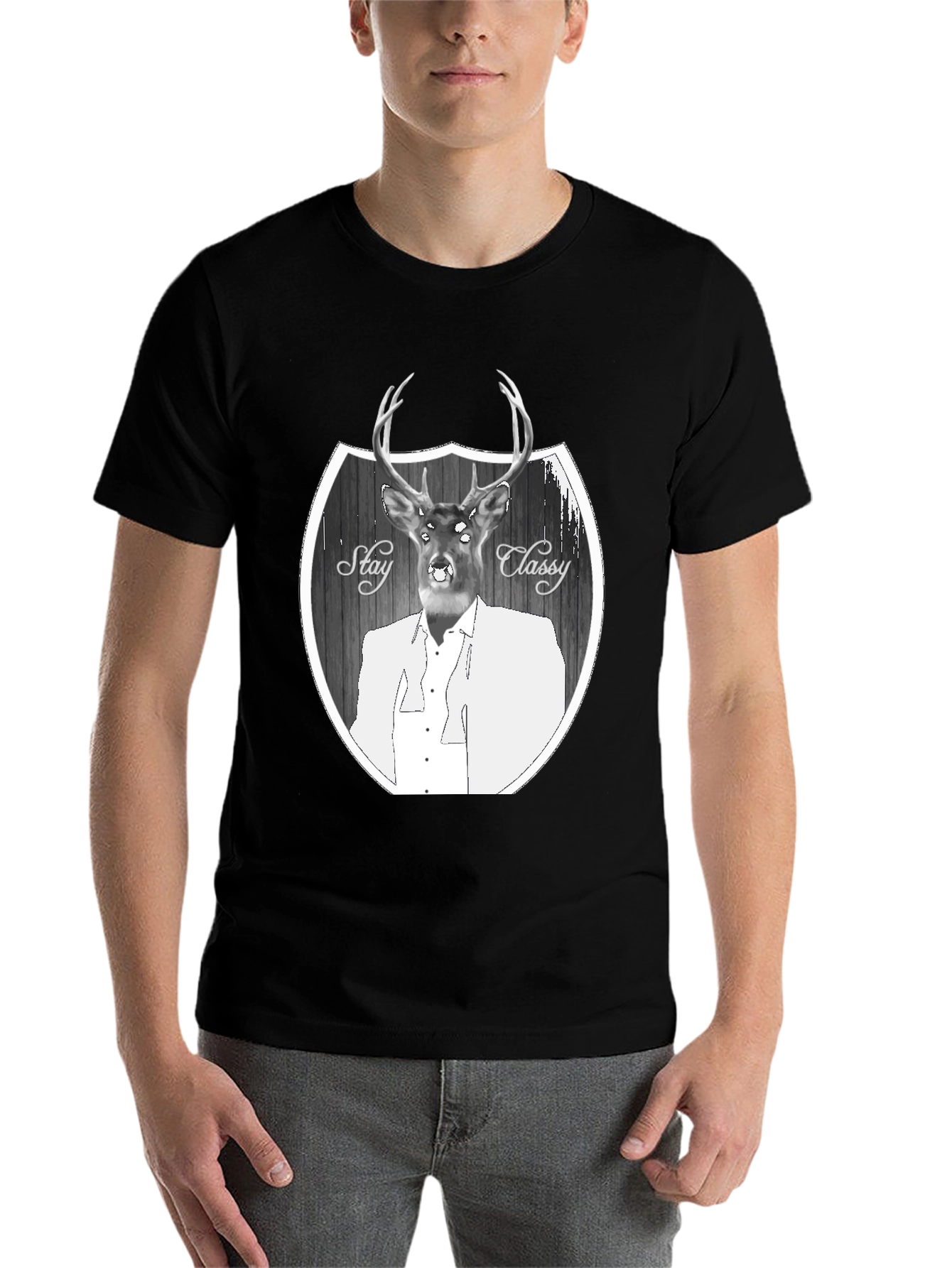 Black Stay Classy Deer Graphic T-Shirt - Men's Black Tee view 7