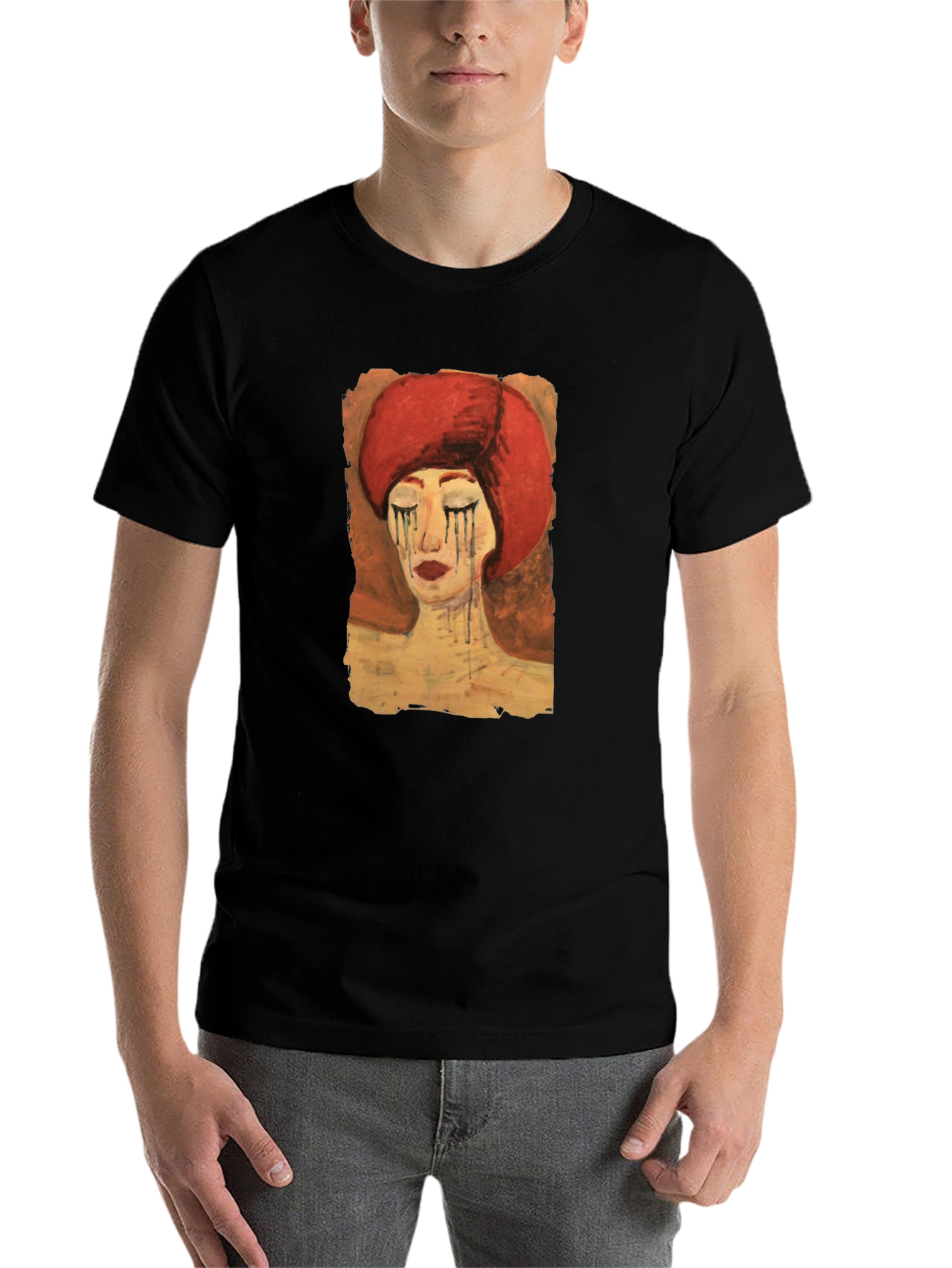Black Artistic Woman Graphic Tee - Black Casual T-Shirt view 7