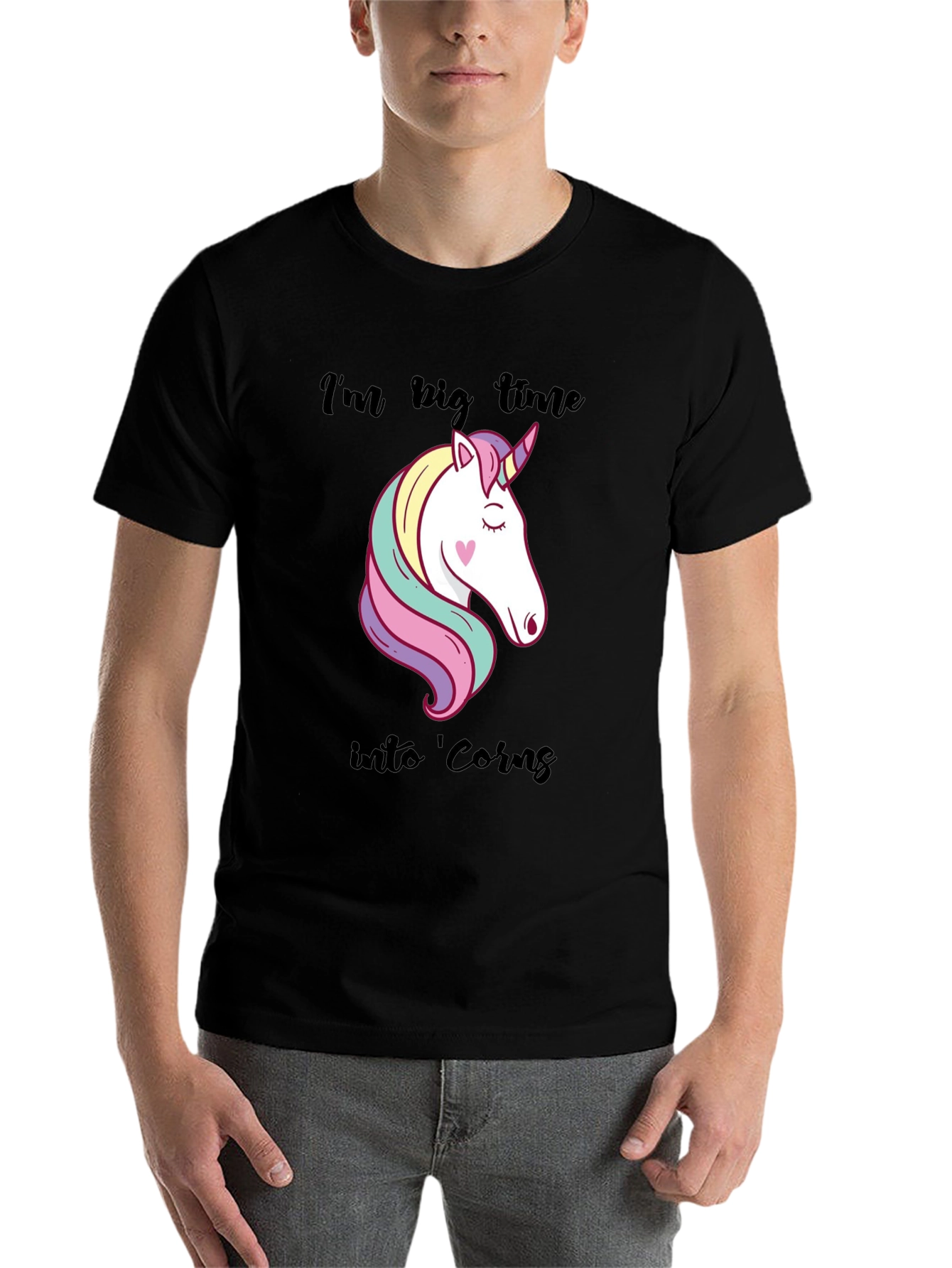 Black Unicorn Graphic T-Shirt: I'm Big Time Into 'Corns Tee view 7