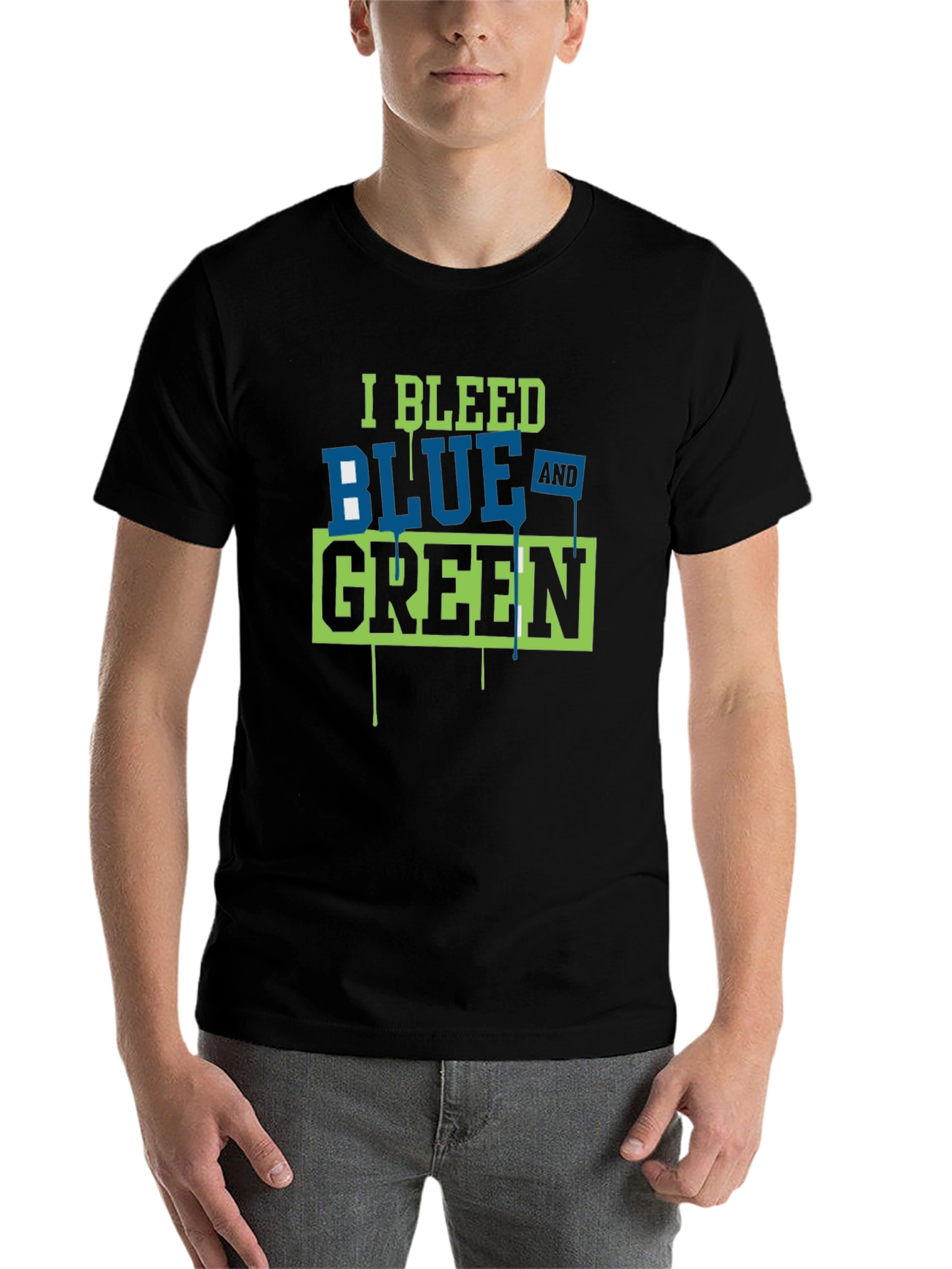 Black I Bleed Blue and Green Graphic Tee view 7
