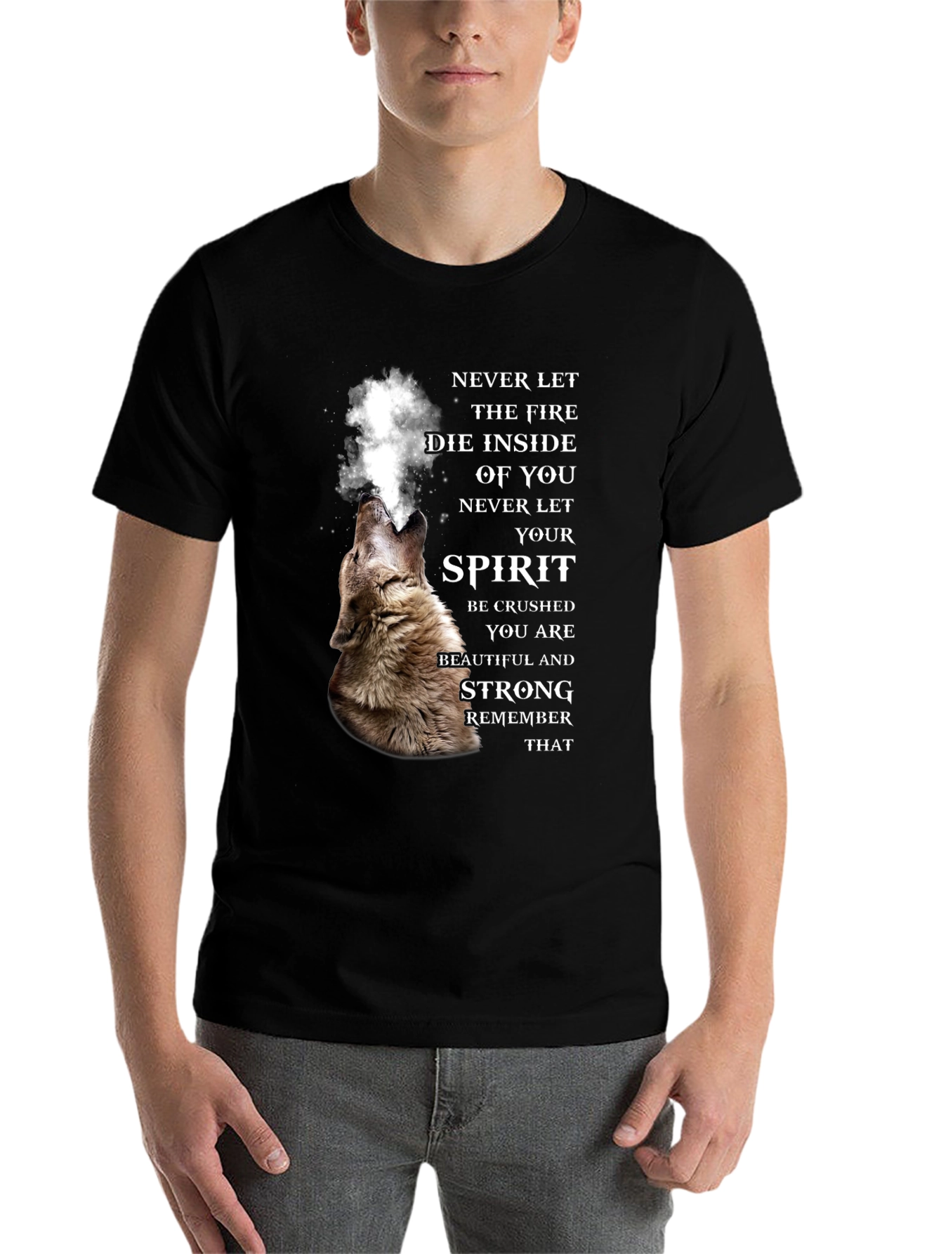 Black Wolf Spirit Graphic Tee - Never Let Your Fire Die view 7