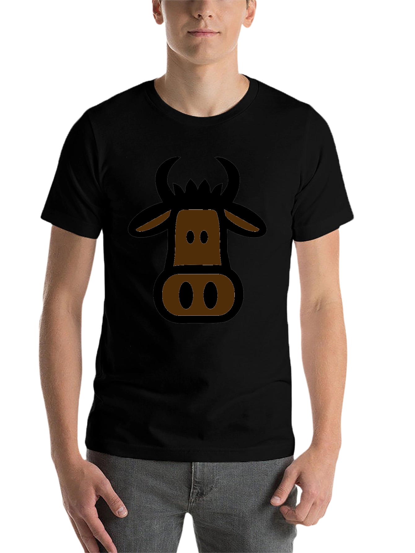 Black Cartoon Cow Graphic Black T-Shirt view 7