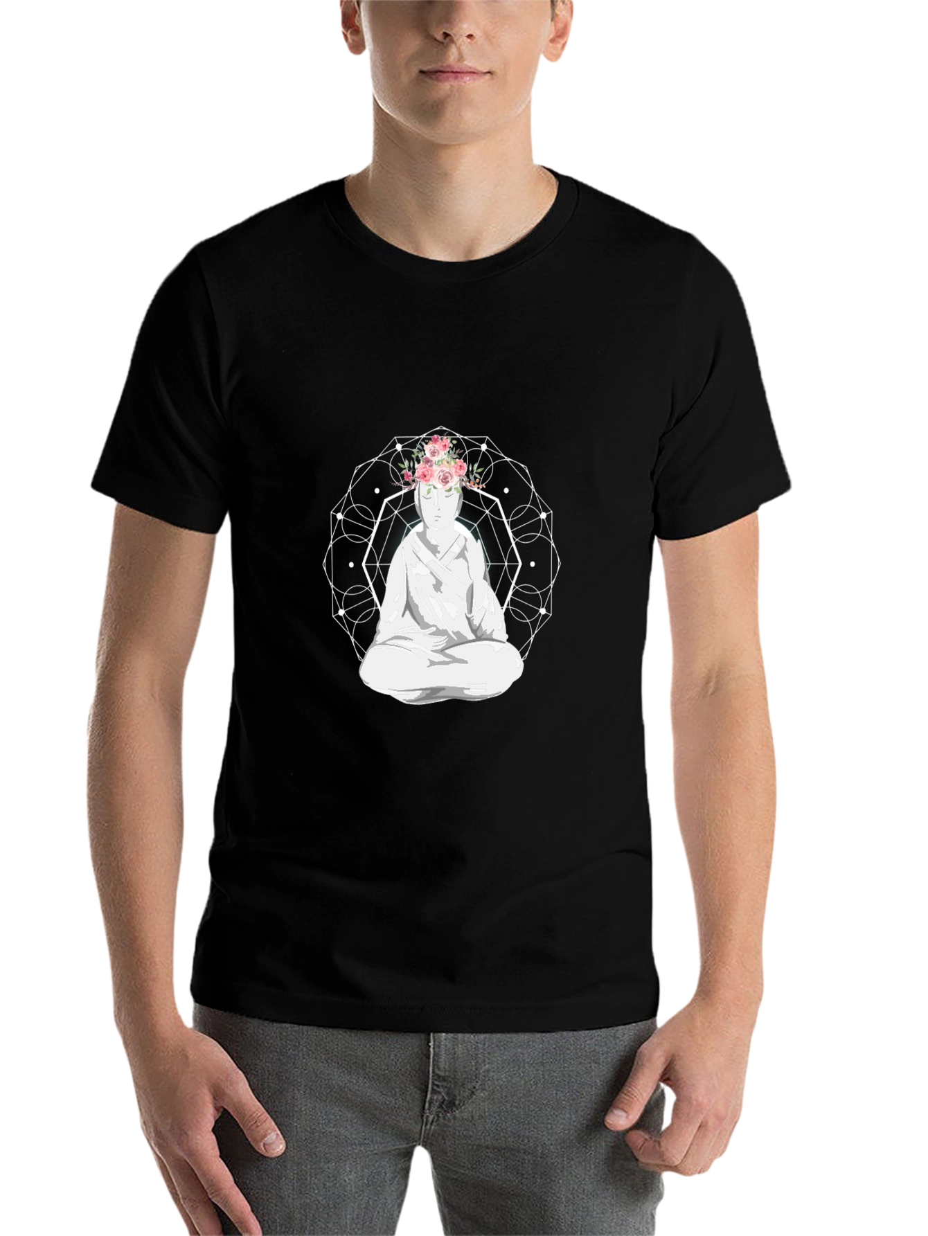 Black Meditative Floral Crown Graphic Tee view 7
