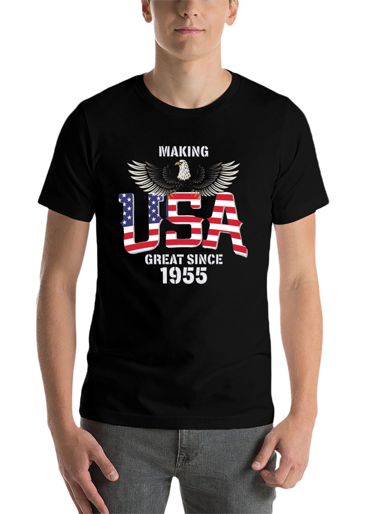Black USA Great Since 1955 Eagle Patriotic T-Shirt view 7