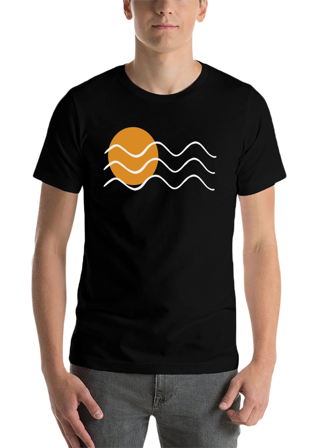 Black Sunset Waves Graphic Tee - Black Cotton Comfort view 7