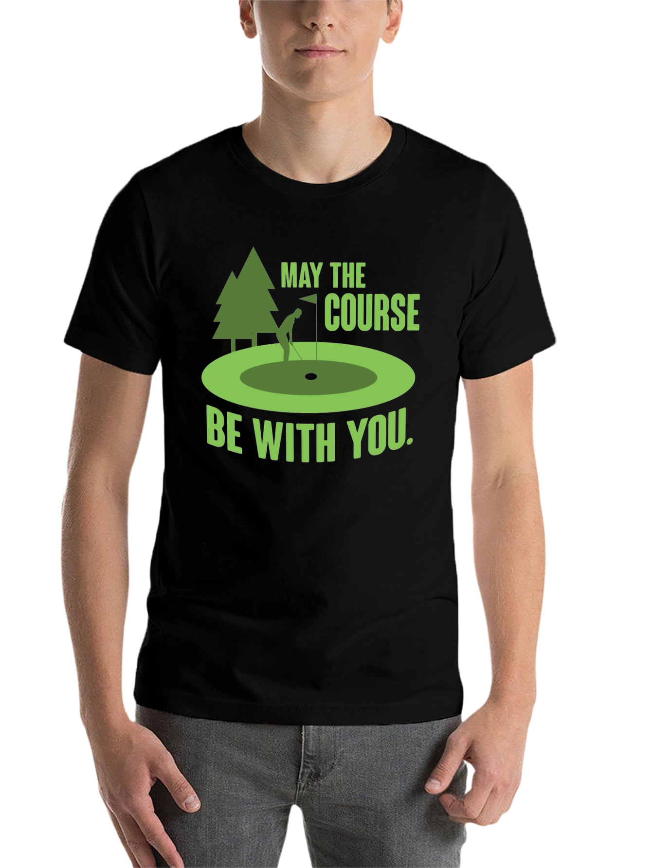 Black Funny Golf T-Shirt: May The Course Be With You view 7