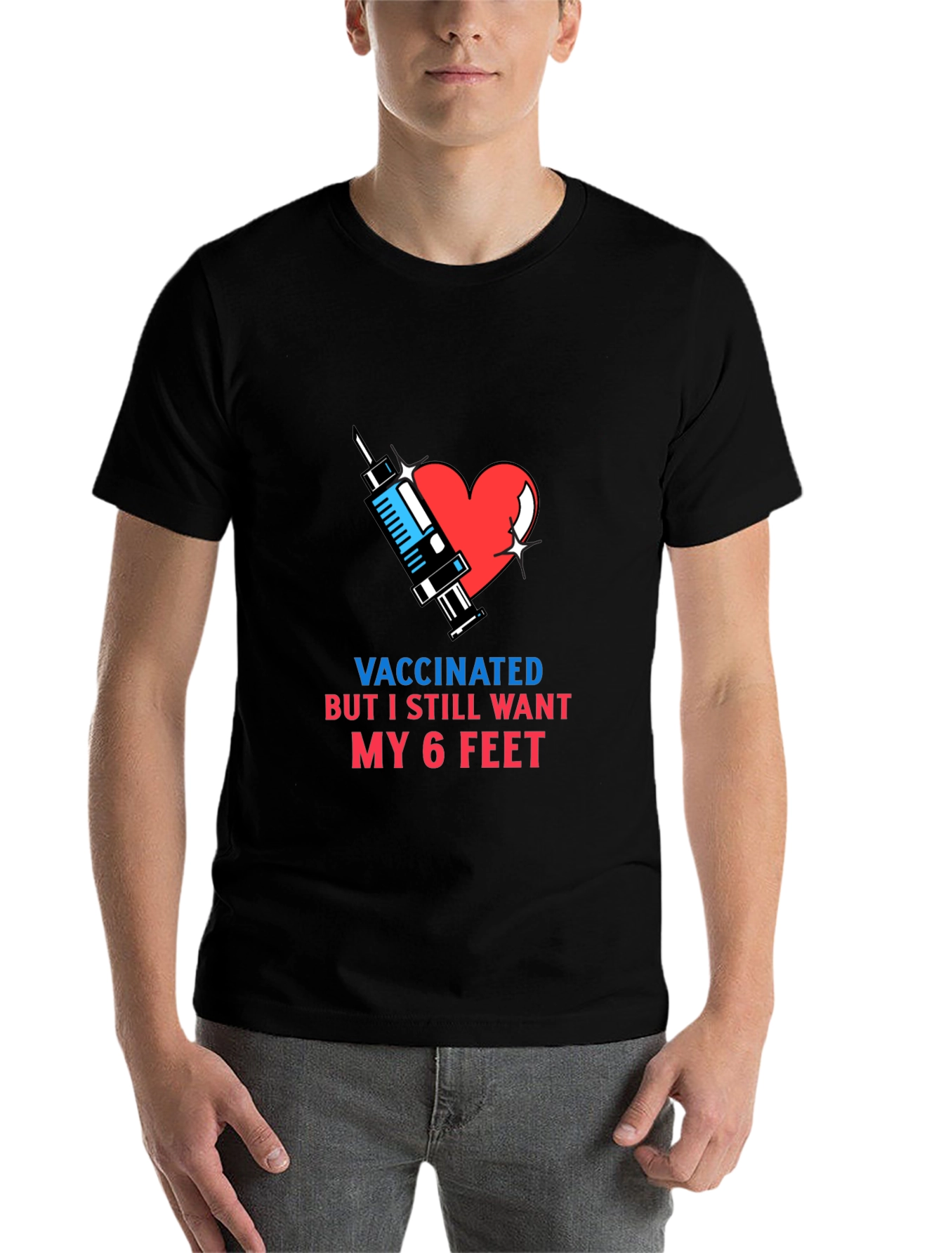 Black Vaccinated 6 Feet T-Shirt view 7