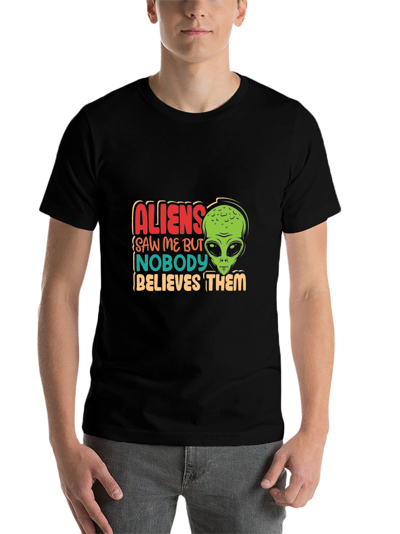 Black Aliens Saw Me Funny Graphic T-Shirt view 7