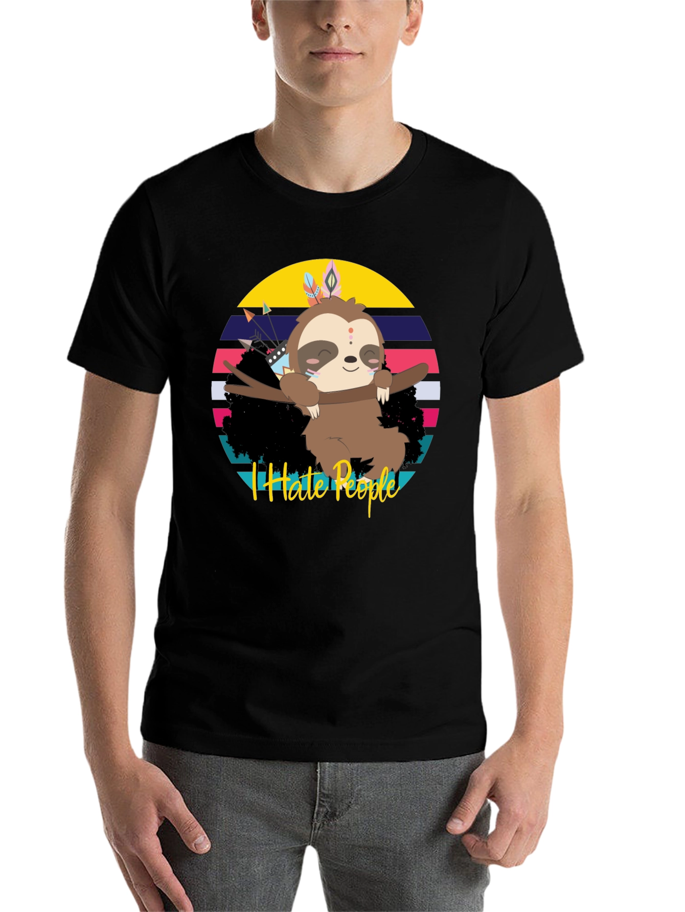 Black I Hate People Sloth Graphic Tee view 7