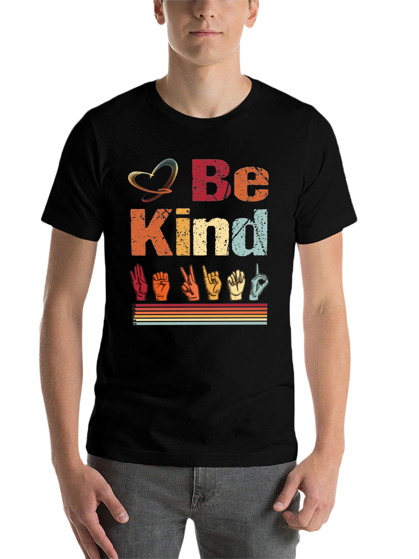 Black Be Kind Sign Language T-Shirt view 7