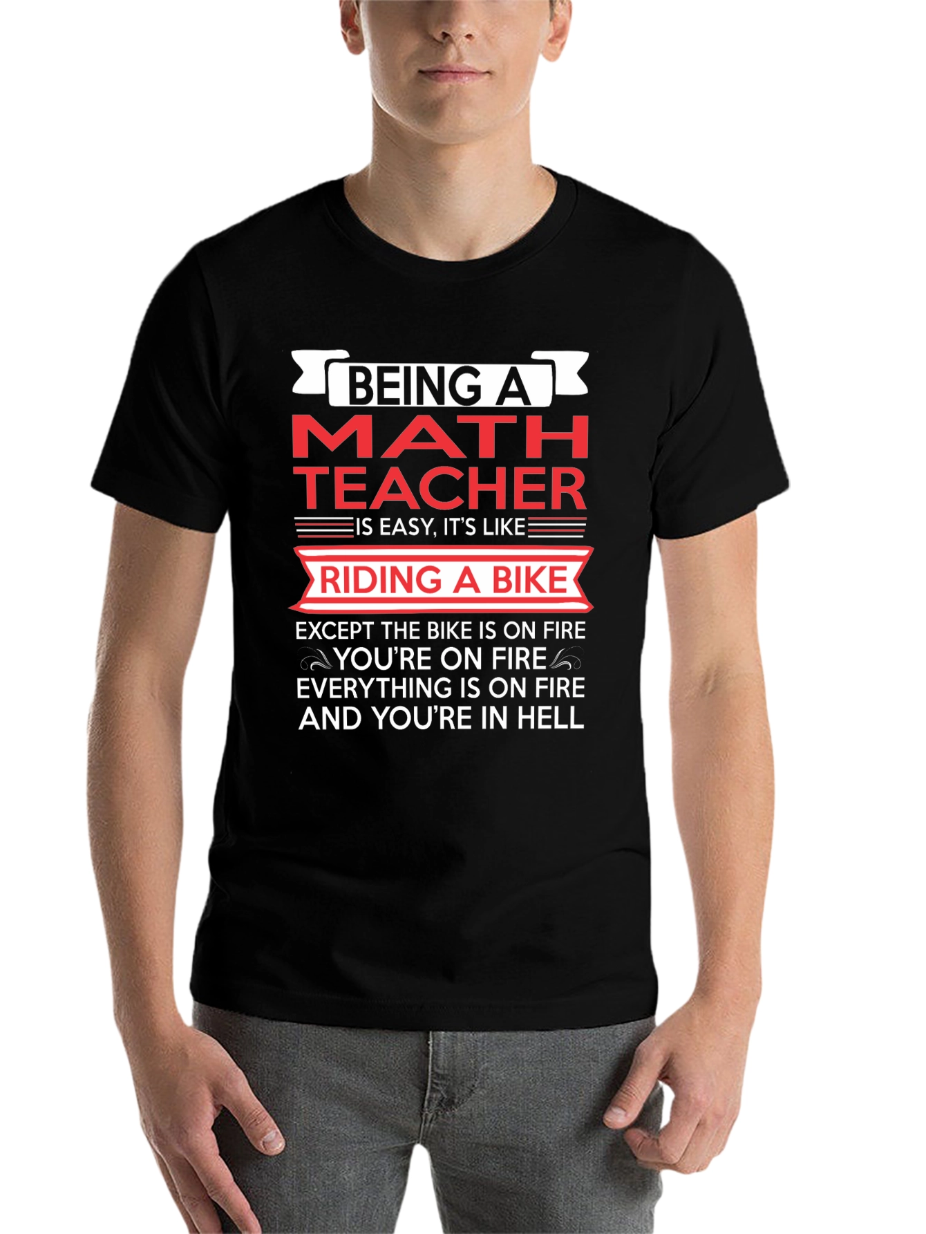 Black Funny Math Teacher Riding a Bike T-Shirt view 7