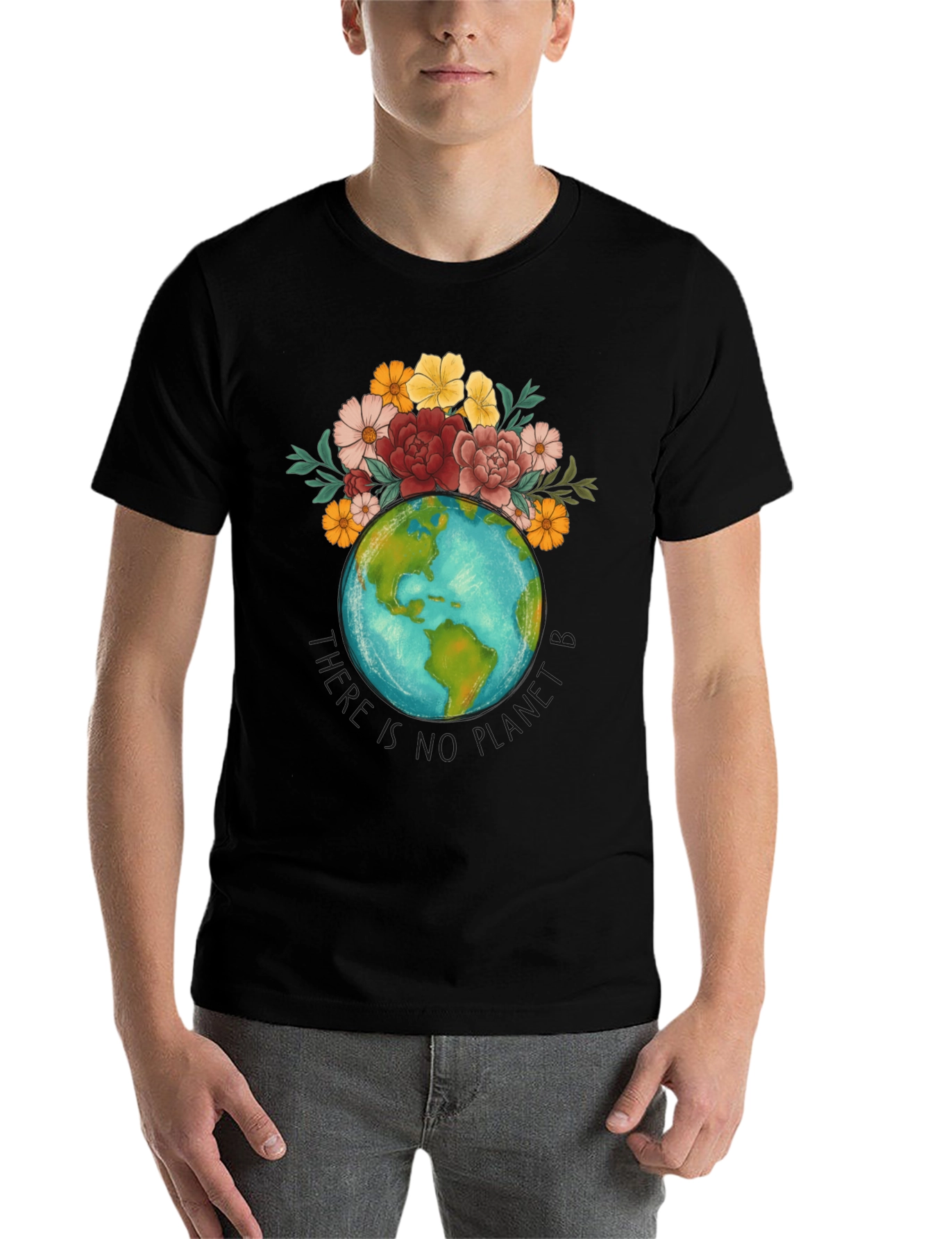 Black Floral Earth Graphic T-Shirt view 7