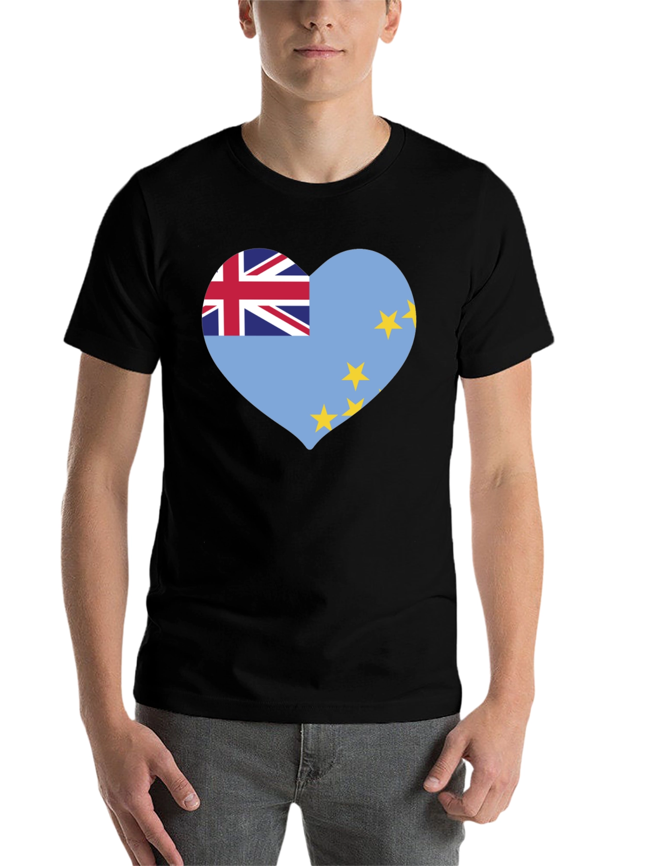 Black Tuvalu Flag Heart T-Shirt - Show Your Pride! view 7