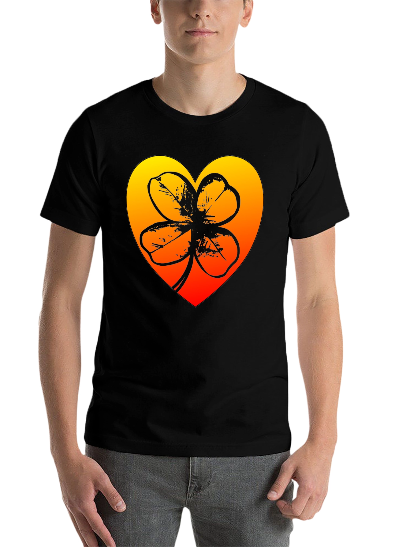 Black Lucky Heart Clover T-Shirt - Black view 7