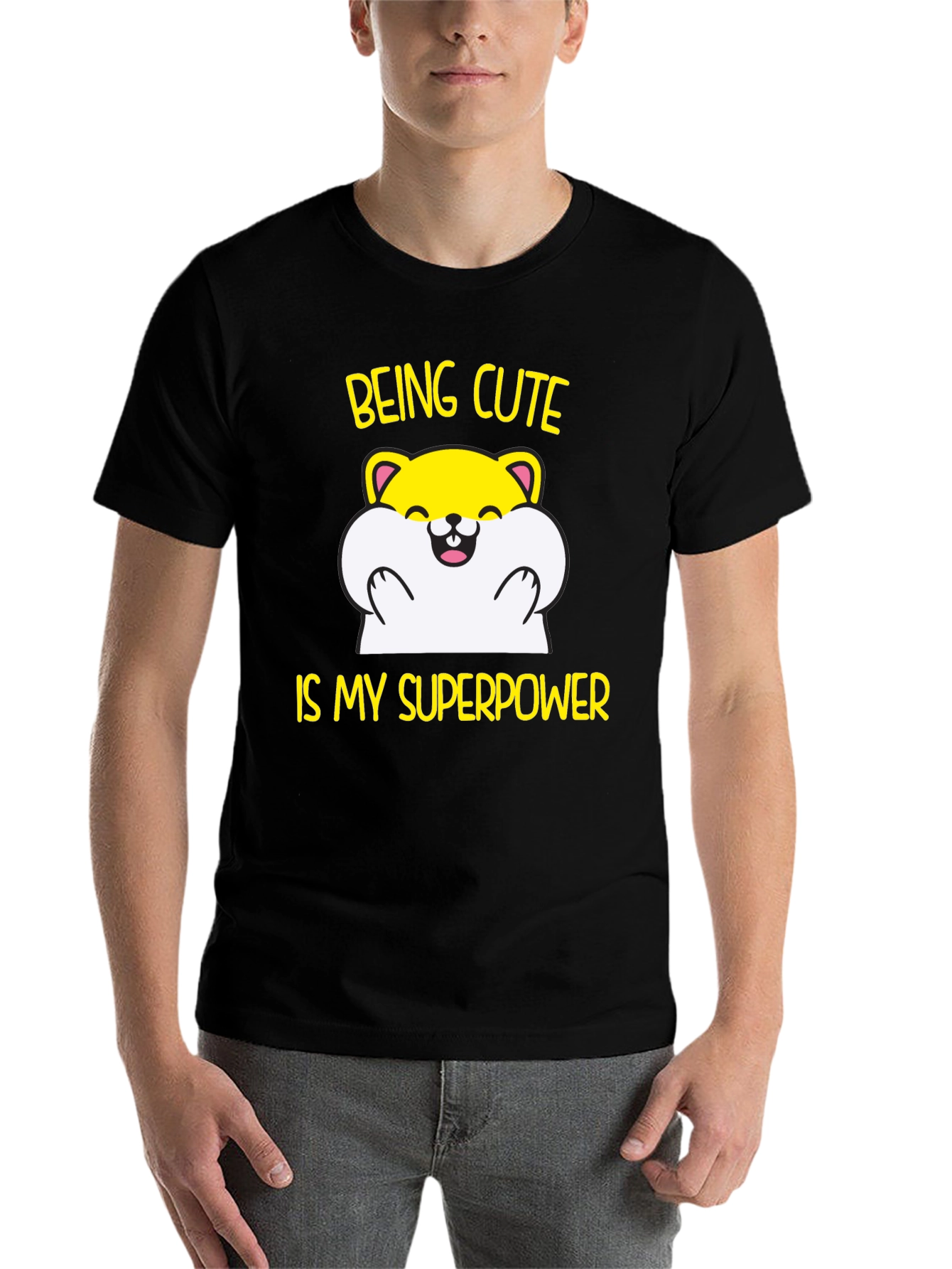 Black Cute Hamster Superpower T-Shirt - Funny Graphic Tee view 7
