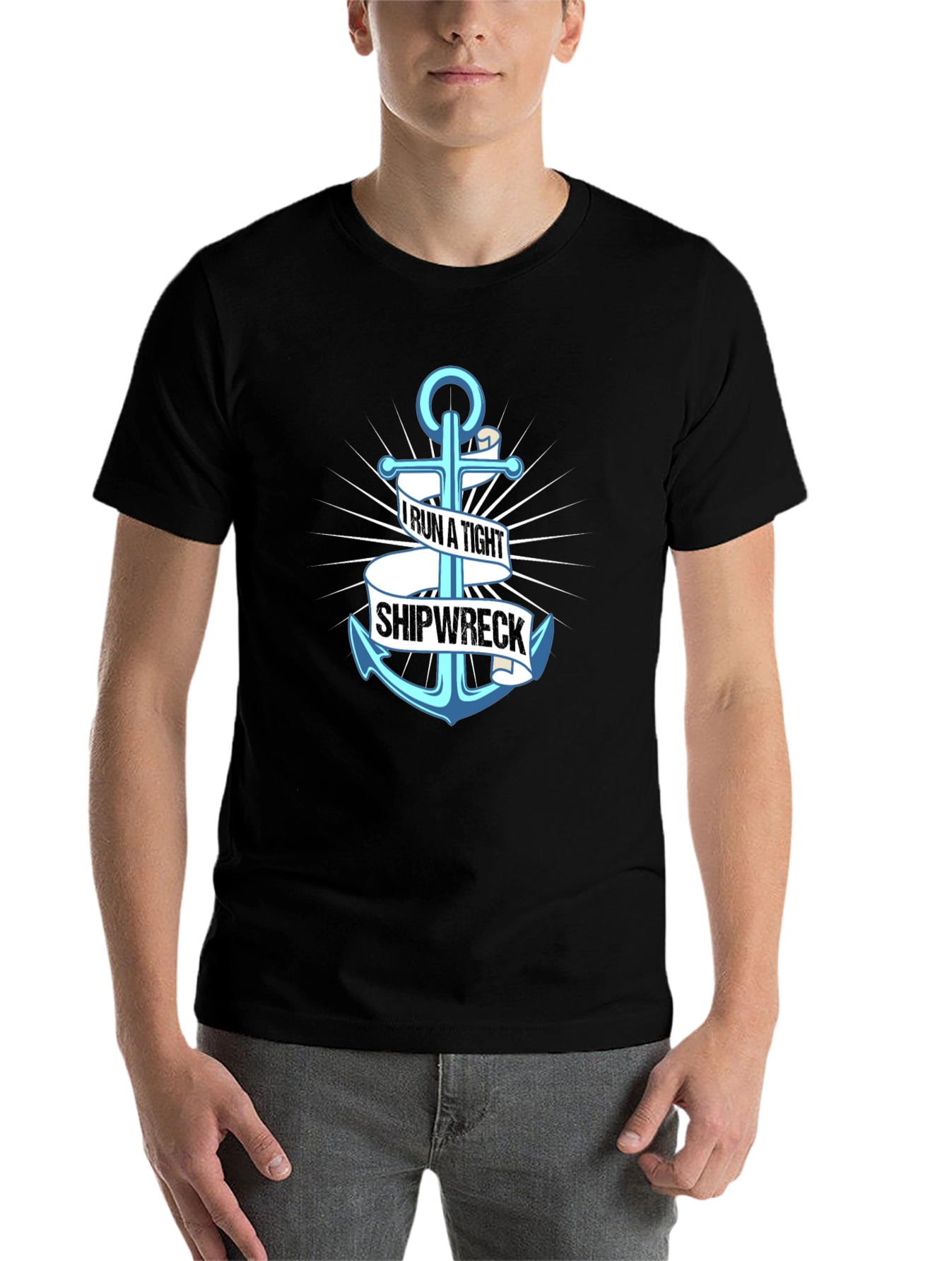 Black I Run A Tight Shipwreck Anchor Graphic Tee view 7