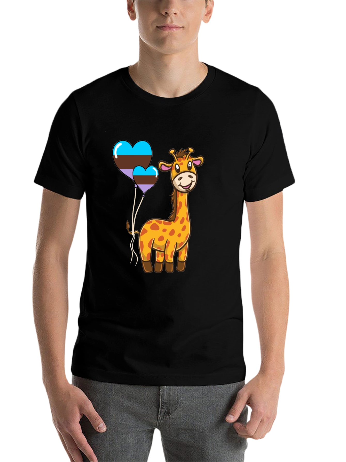Black Cute Giraffe & Hearts T-Shirt view 7