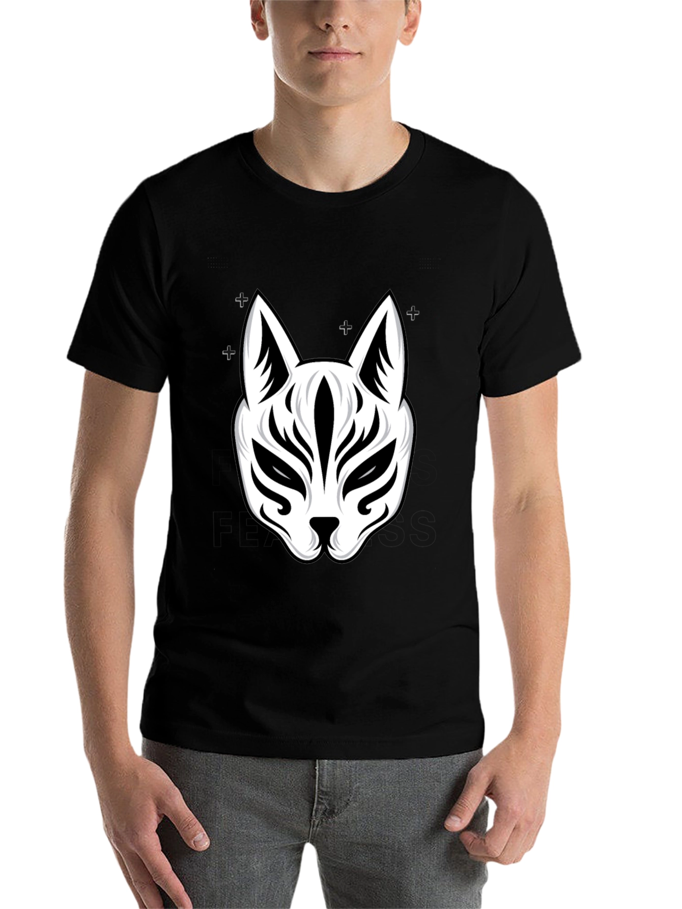 Black Fox Mask Graphic Tee - Stylish Black T-Shirt view 7