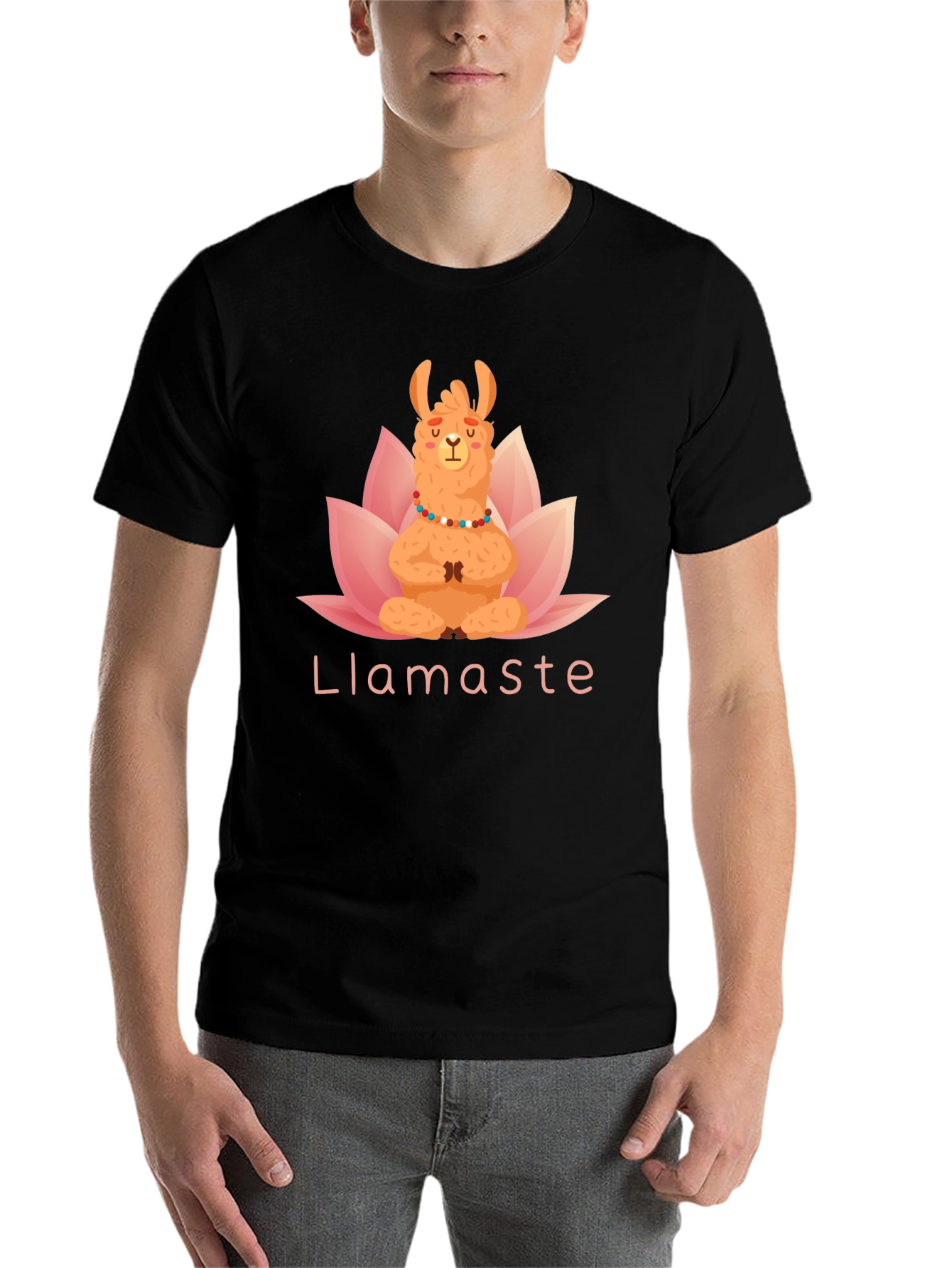 Black Llamaste Yoga T-Shirt - Meditating Llama Lotus Tee view 7