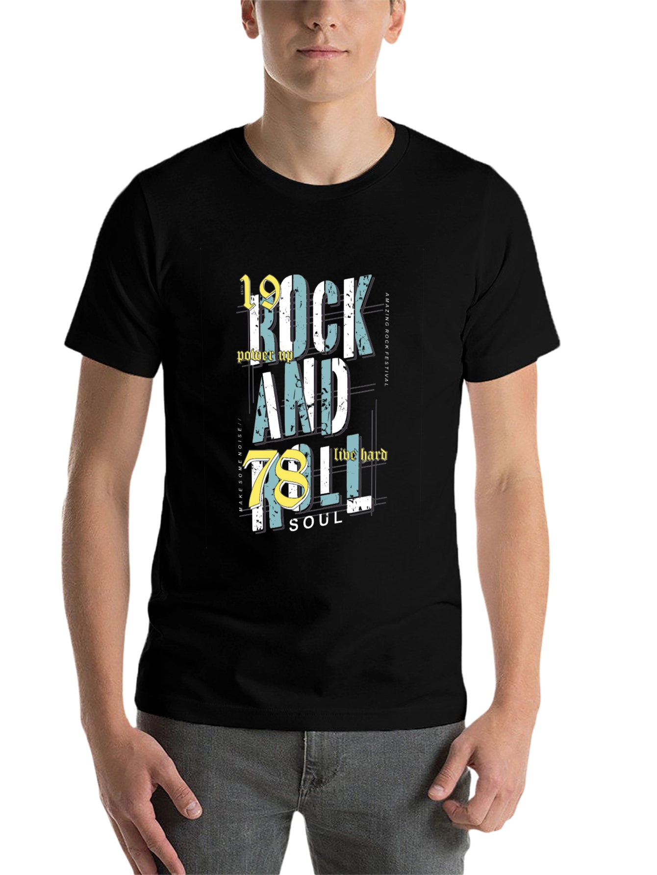 Black Rock and Roll Graphic Print Crew Neck Tee view 7