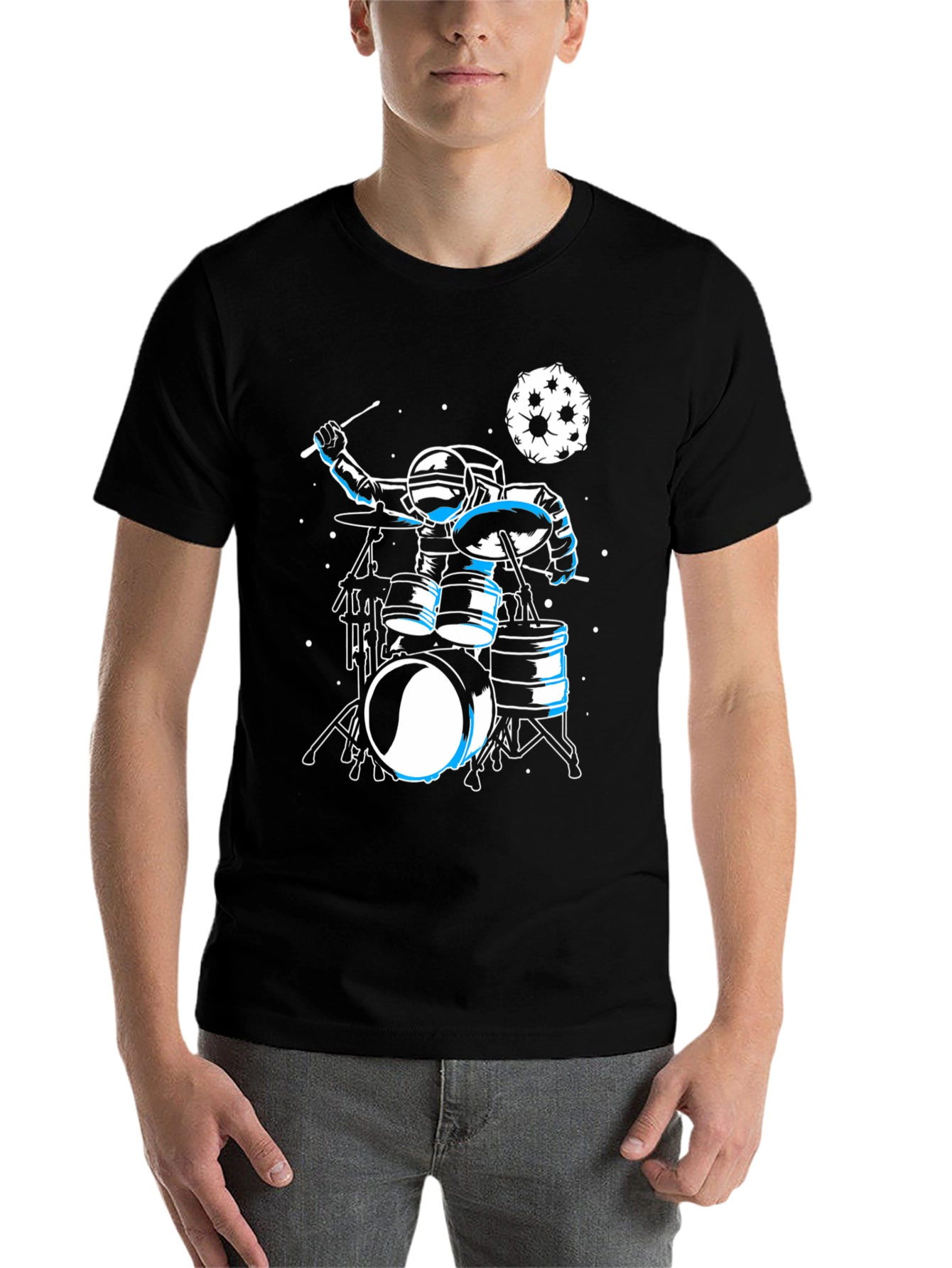 Black Astronaut Drummer Graphic Tee - Space Music Shirt view 7