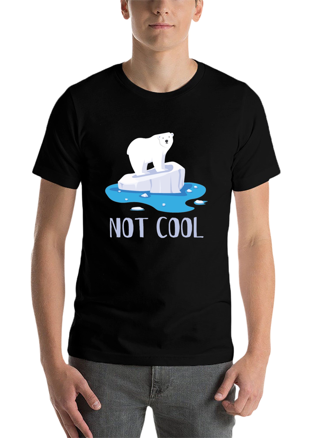 Black Not Cool Polar Bear Graphic T-Shirt - Global Warming Awareness view 7