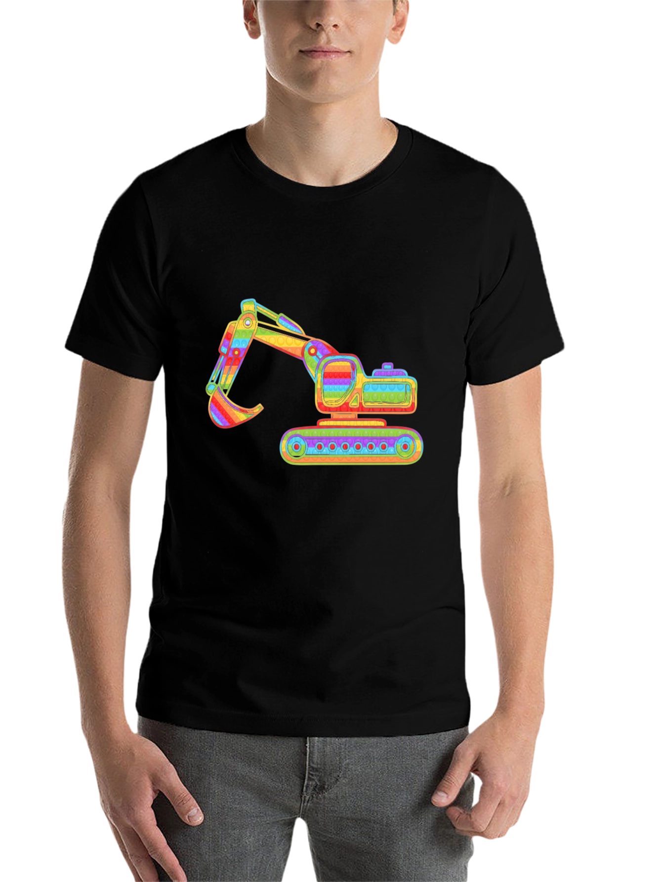 Black Rainbow Excavator Graphic Tee - Construction Shirt view 7