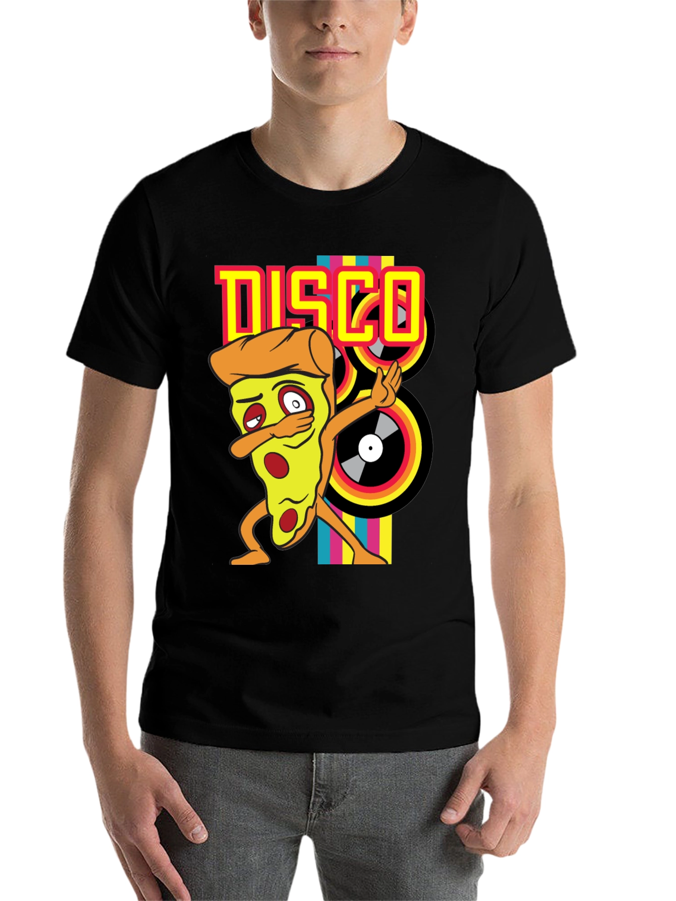 Black Disco Pizza T-Shirt - Unique Graphic Tee view 7