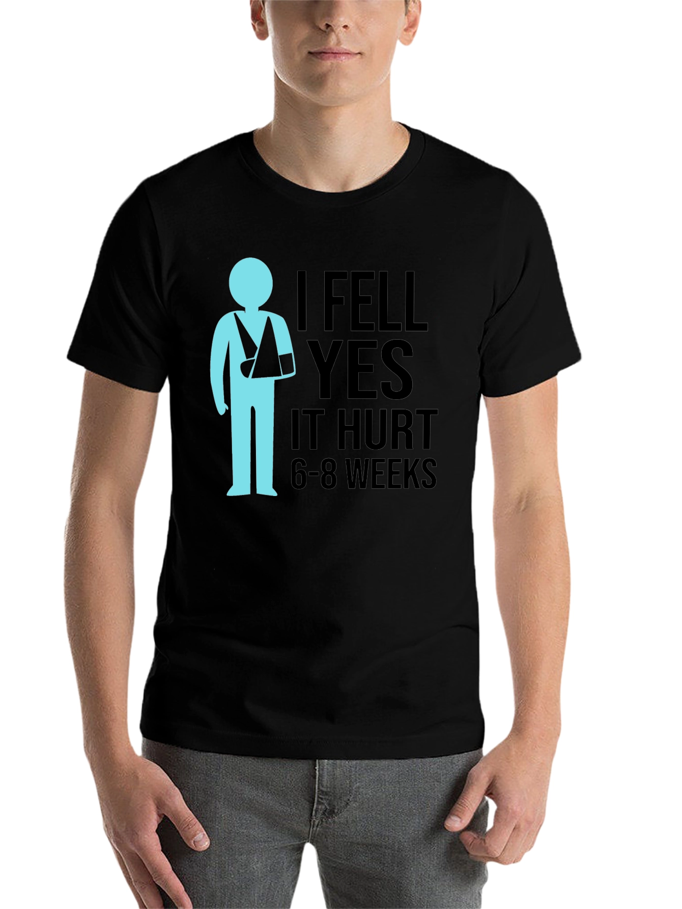 Black I Fell Yes It Hurt Graphic Tee - Broken Arm T-Shirt view 7