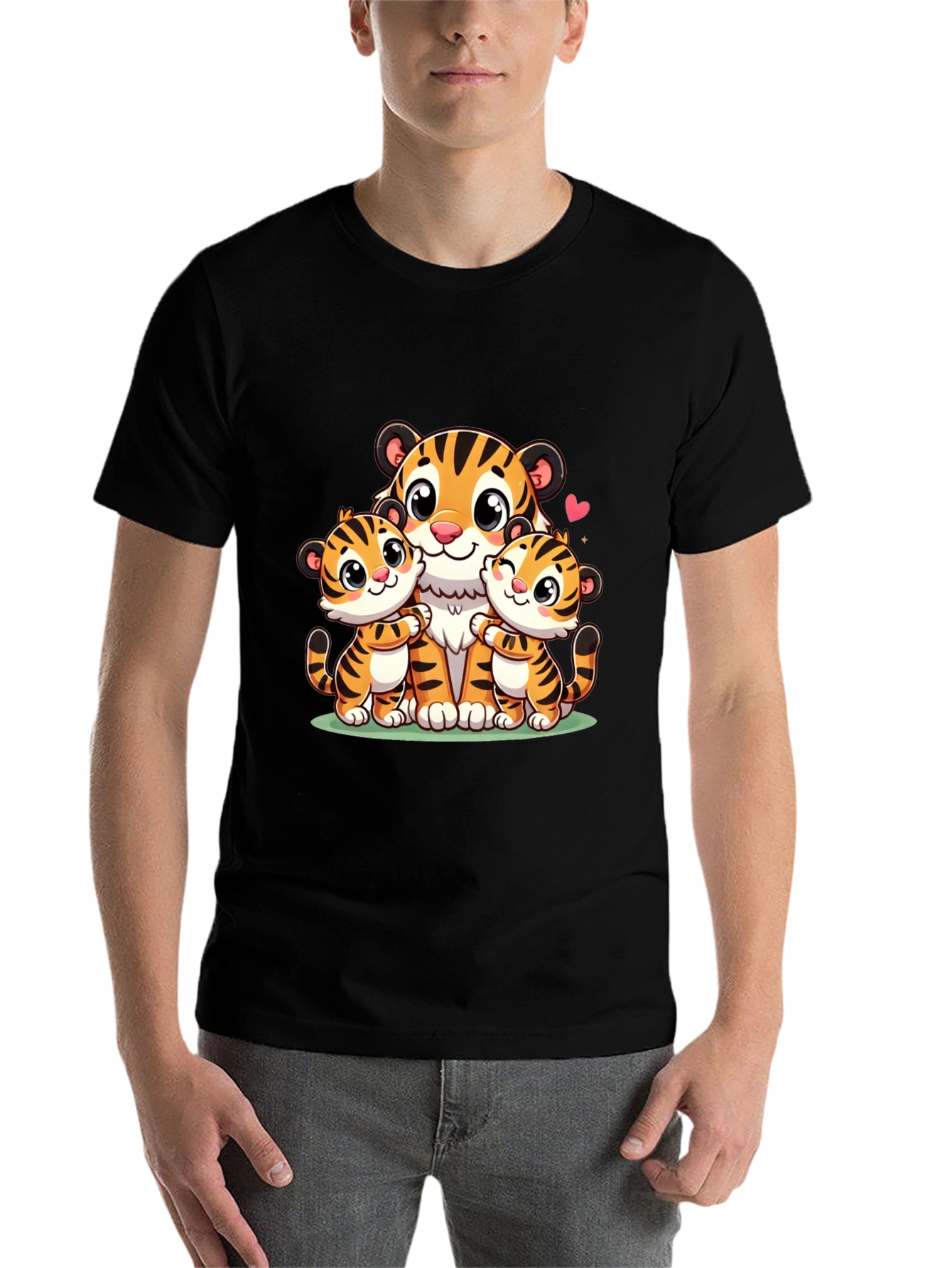 Black Cute Tiger Family Graphic T-Shirt view 7