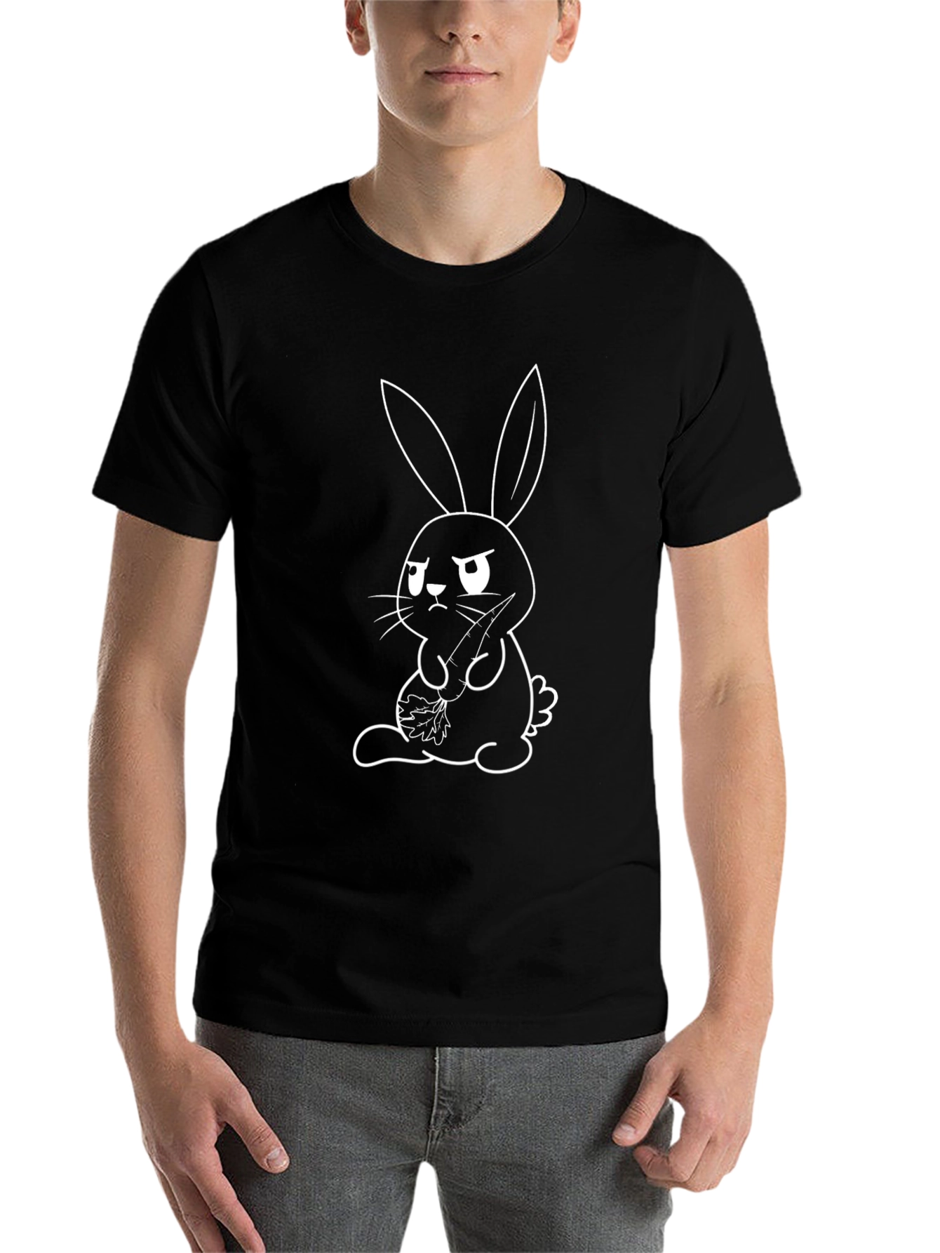 Black Grumpy Bunny Graphic T-Shirt - Cute, Funny, Black Tee view 7