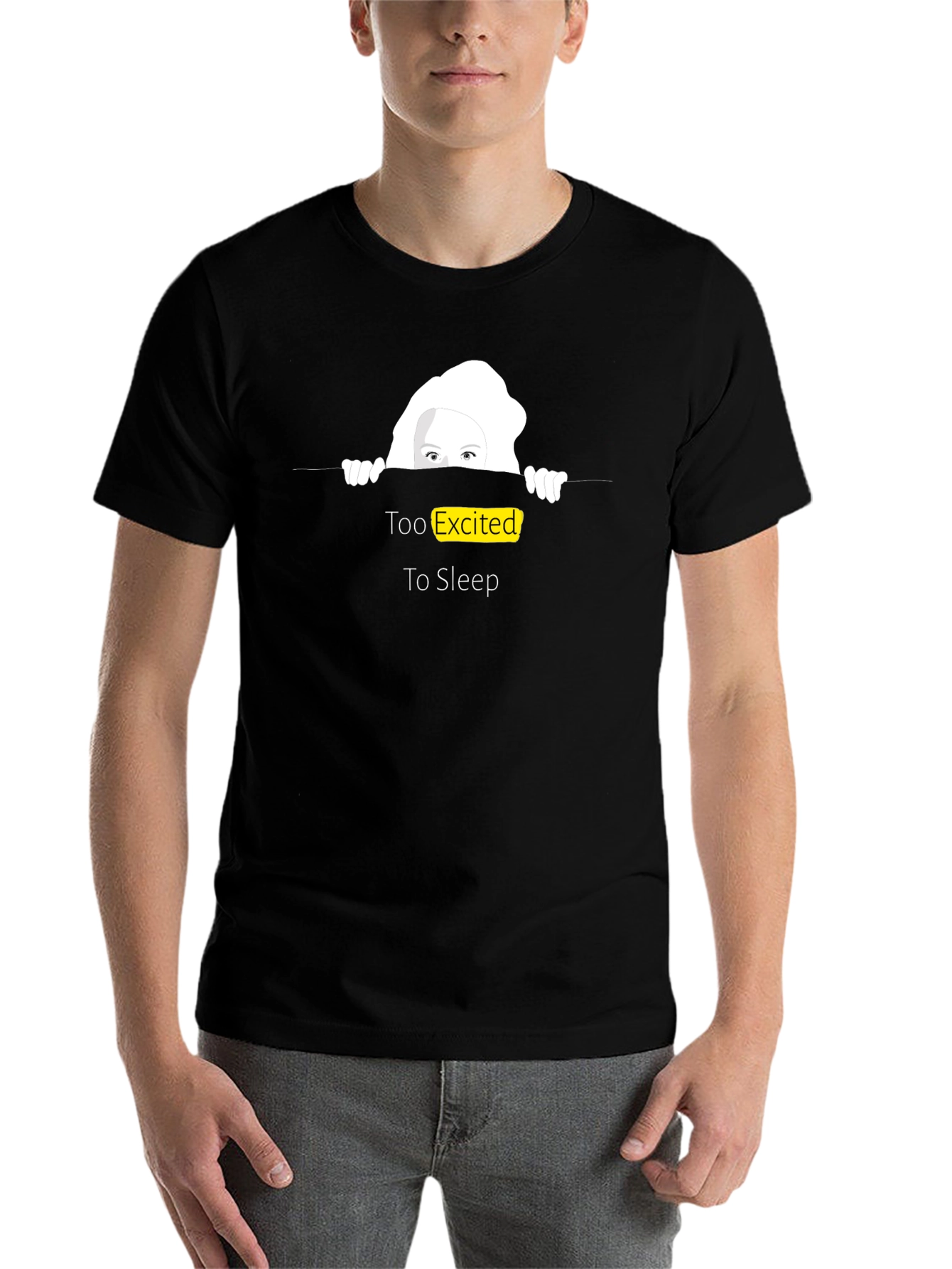 Black Too Excited to Sleep T-Shirt, Fun Graphic Tee view 7