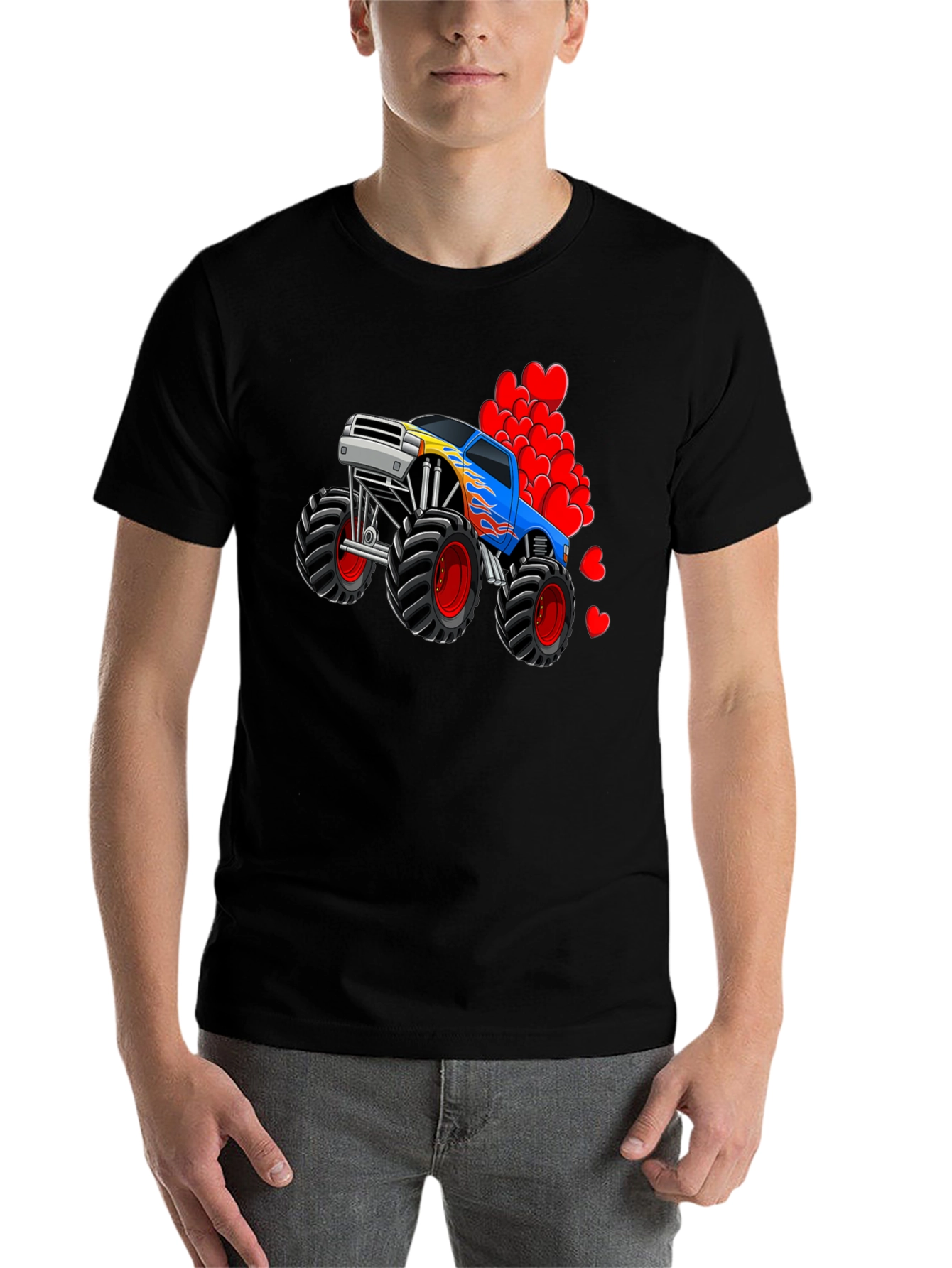 Black Monster Truck Valentine's Day T-Shirt view 7