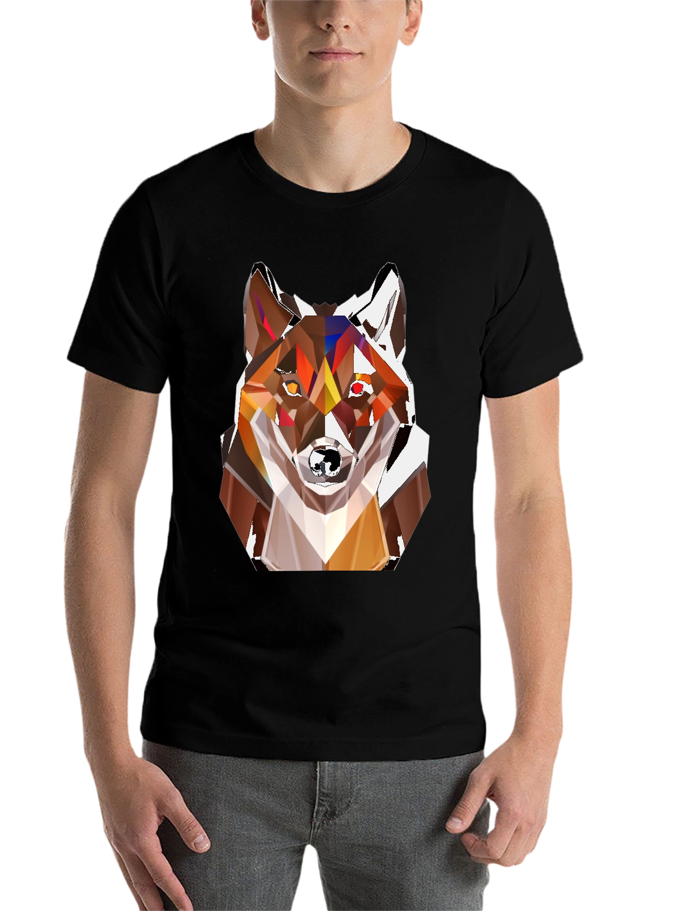 Black Geometric Fox Head T-Shirt - Stylish Graphic Tee view 7