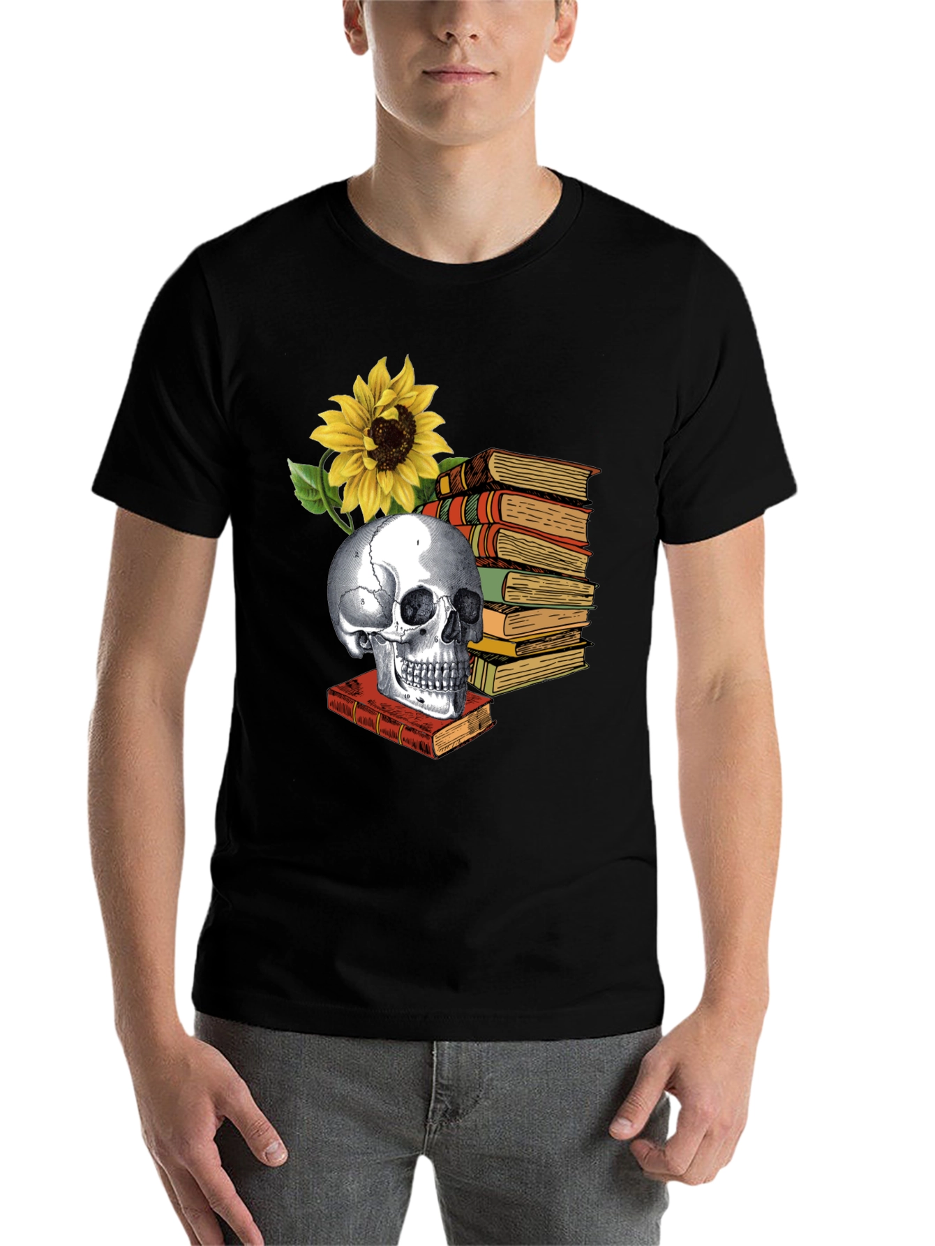 Black Skull & Books Graphic Tee - Read in Peace view 7