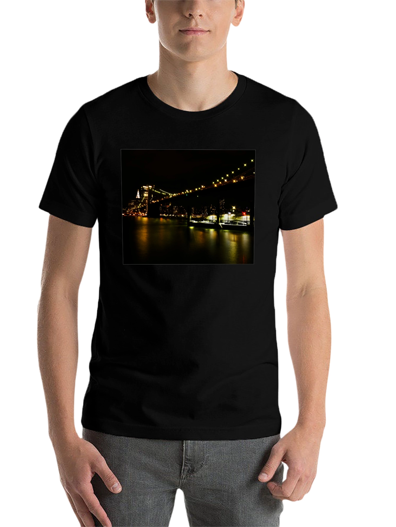 Black Night Lights Bridge T-Shirt view 7