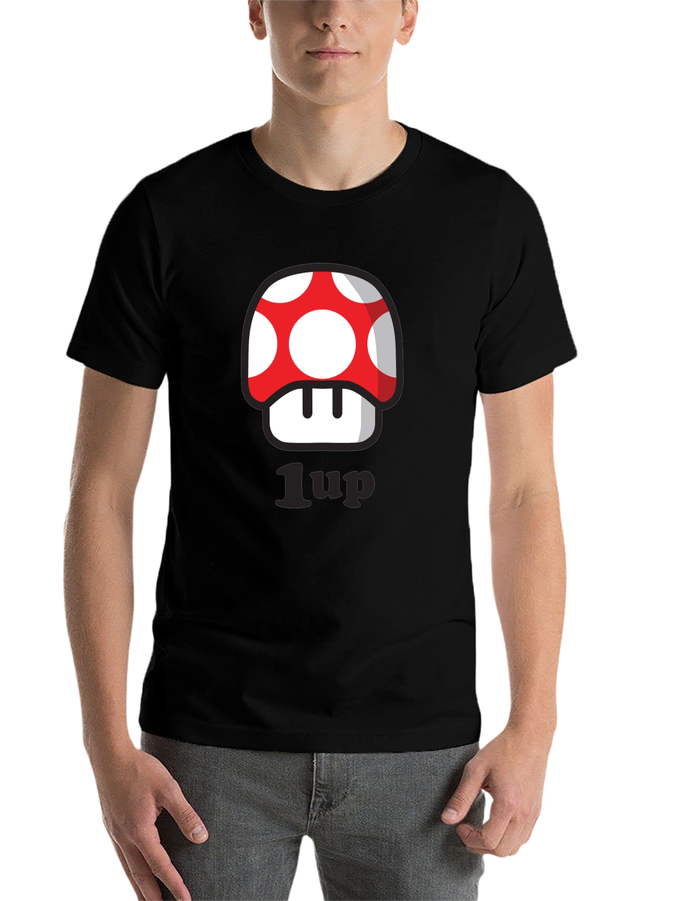Black 1-Up Mushroom T-Shirt - Gamer Style! view 7