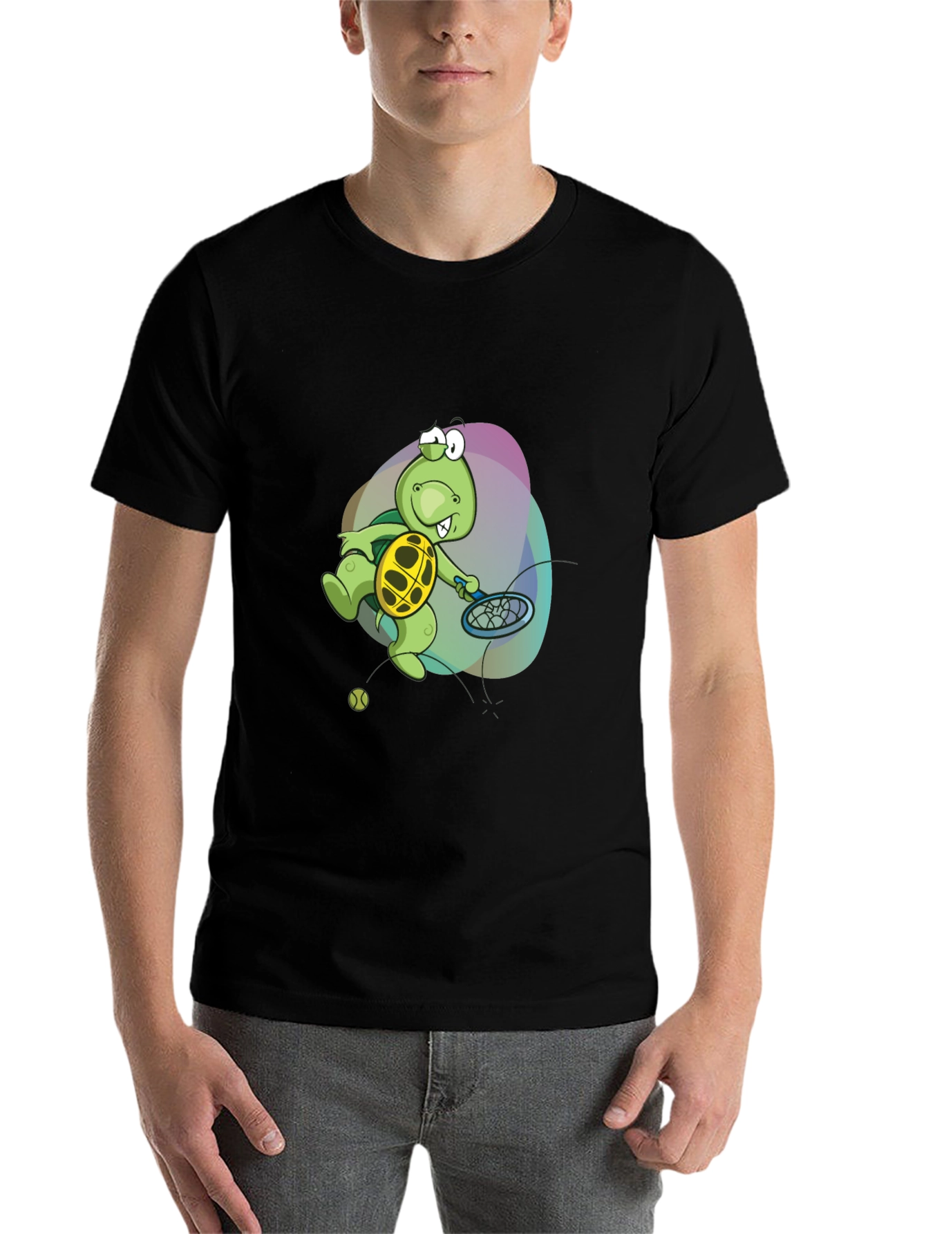 Black Turtle Tennis T-Shirt - Fun Cartoon Graphic Tee view 7