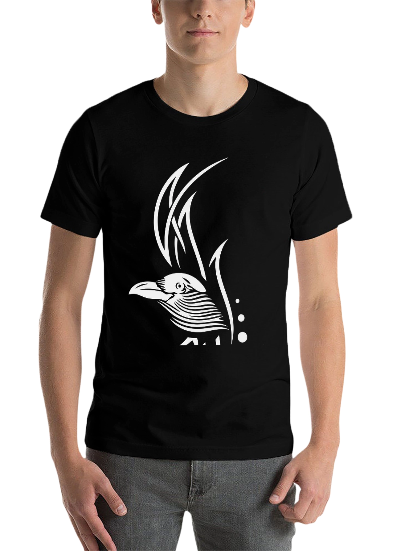 Black Raven Graphic Tee - Black Cotton Bird Design T-Shirt view 7