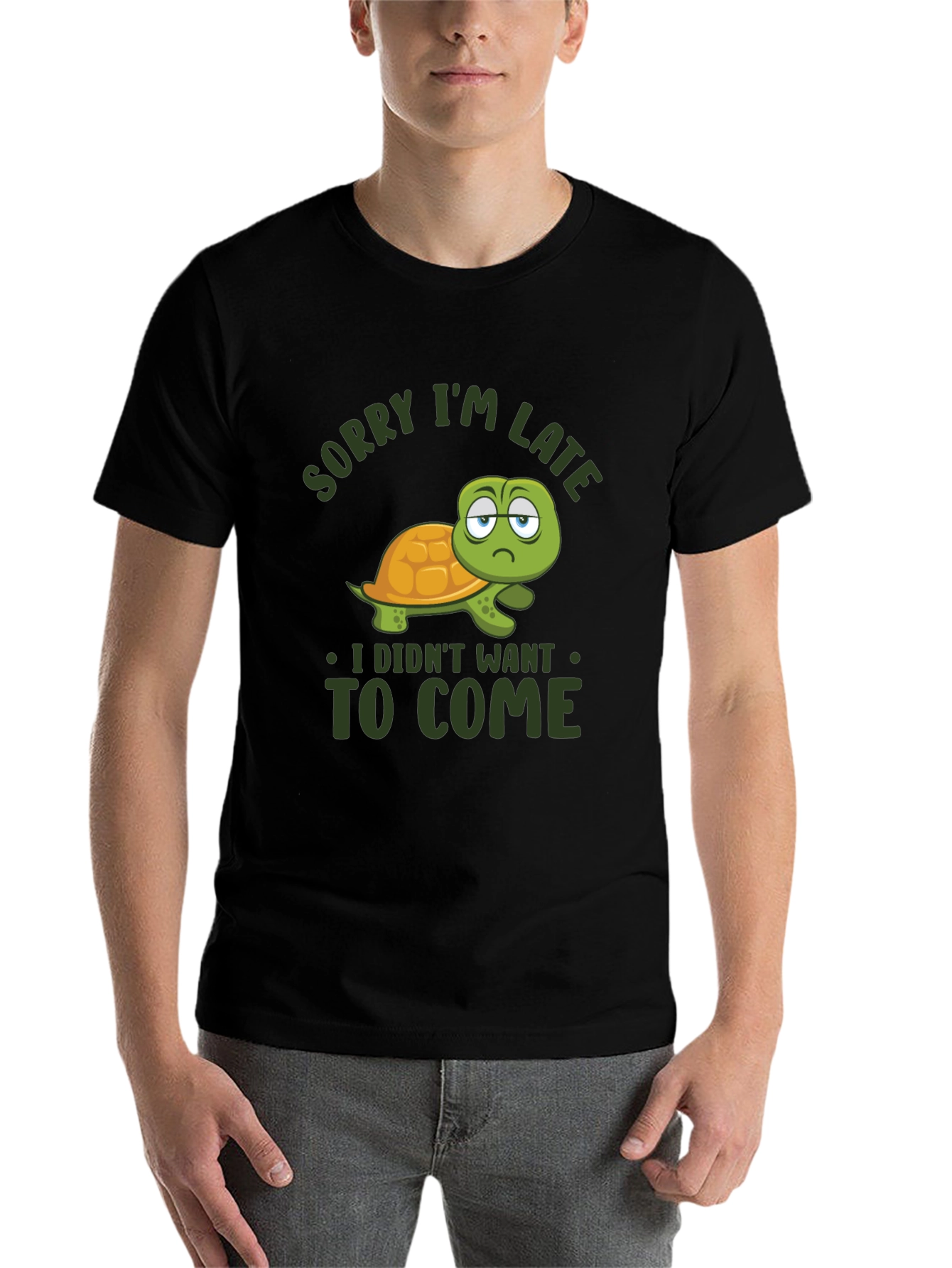 Black Funny Turtle Sorry I'm Late Graphic T-Shirt view 7