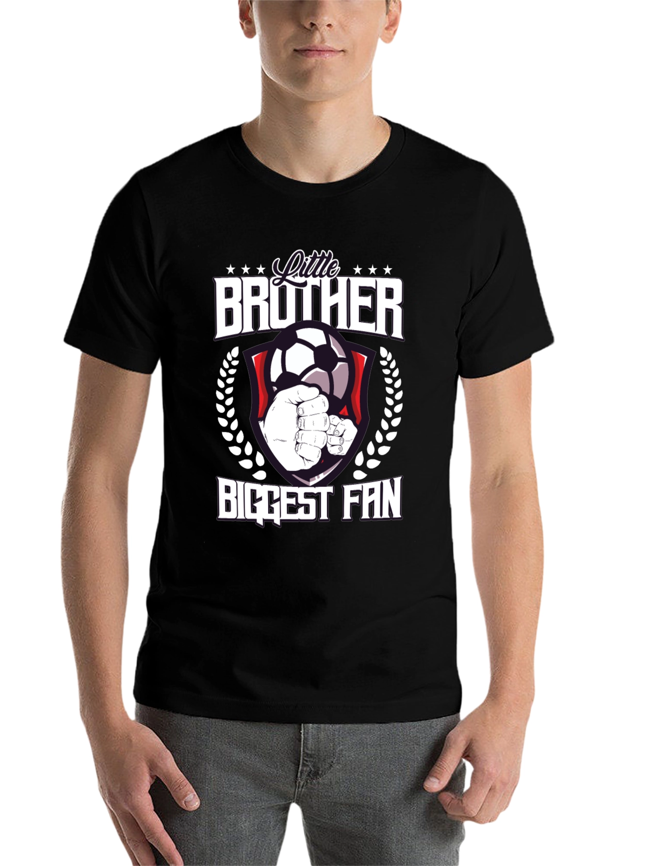 Black Little Brother Biggest Fan Soccer T-Shirt view 7