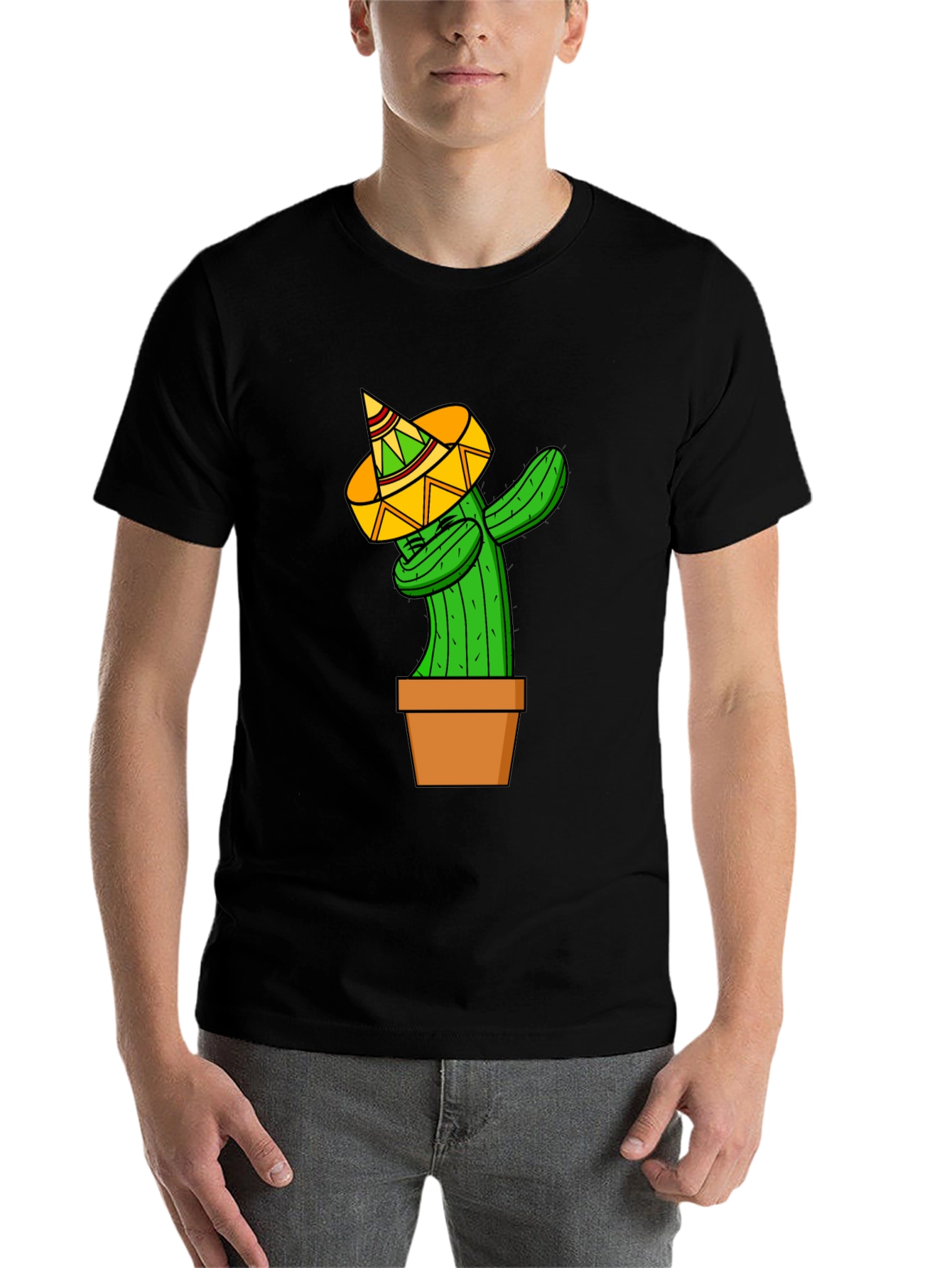 Black Dabbing Cactus T-Shirt - Funny Graphic Tee view 7