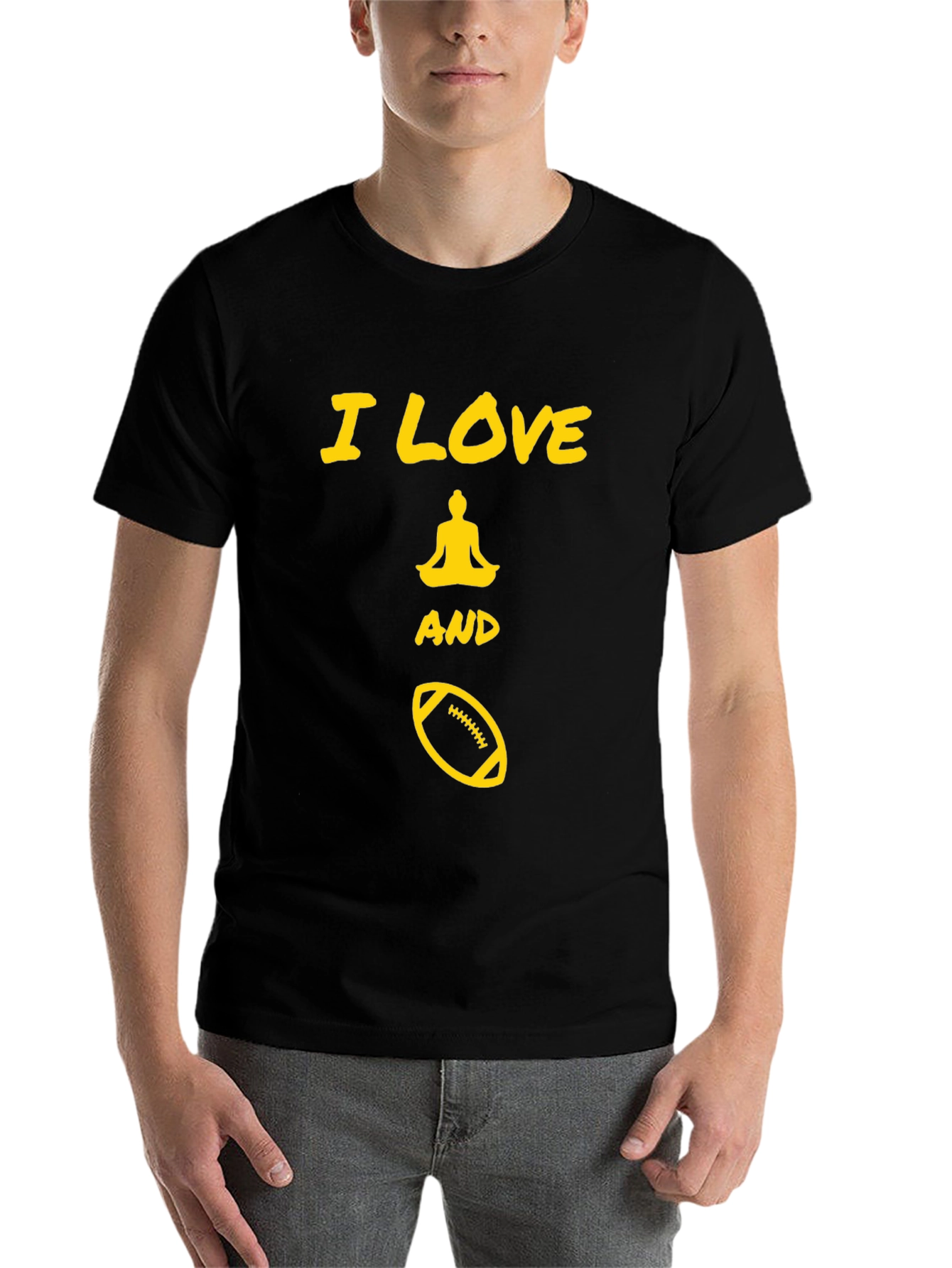 Black I Love Yoga and Football Black Graphic Tee view 7