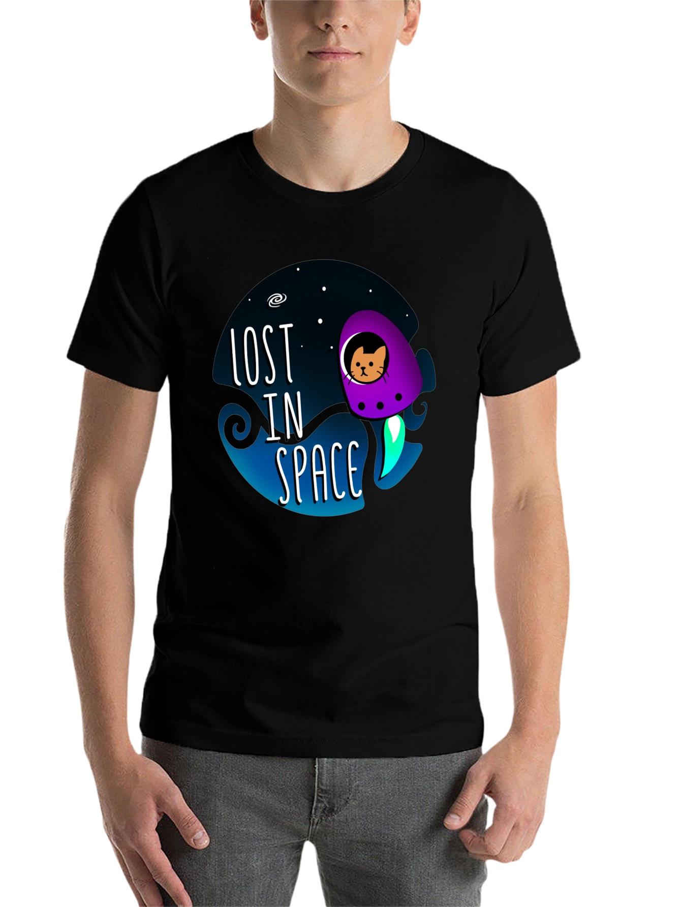Black Lost in Space Cat T-Shirt view 7